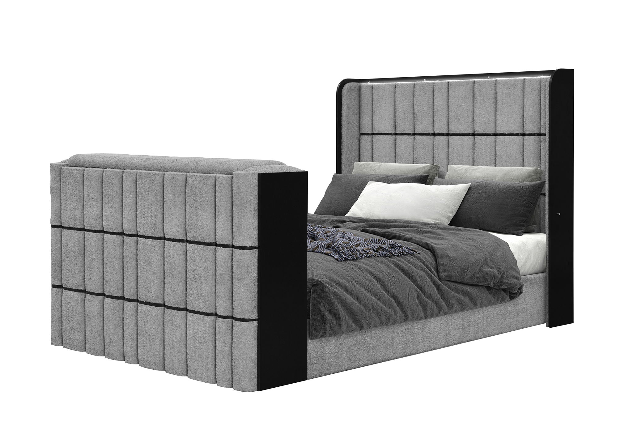 Isabella - Queen Bed Headboard With LED - Gray
