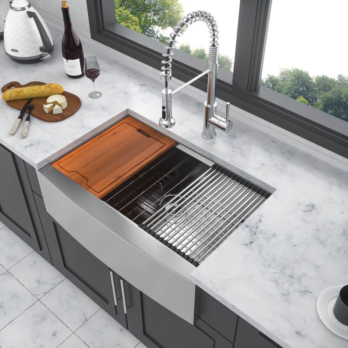 Classic Ceramic Farmhouse Sink Workstation Single Bowl With Durable Finish