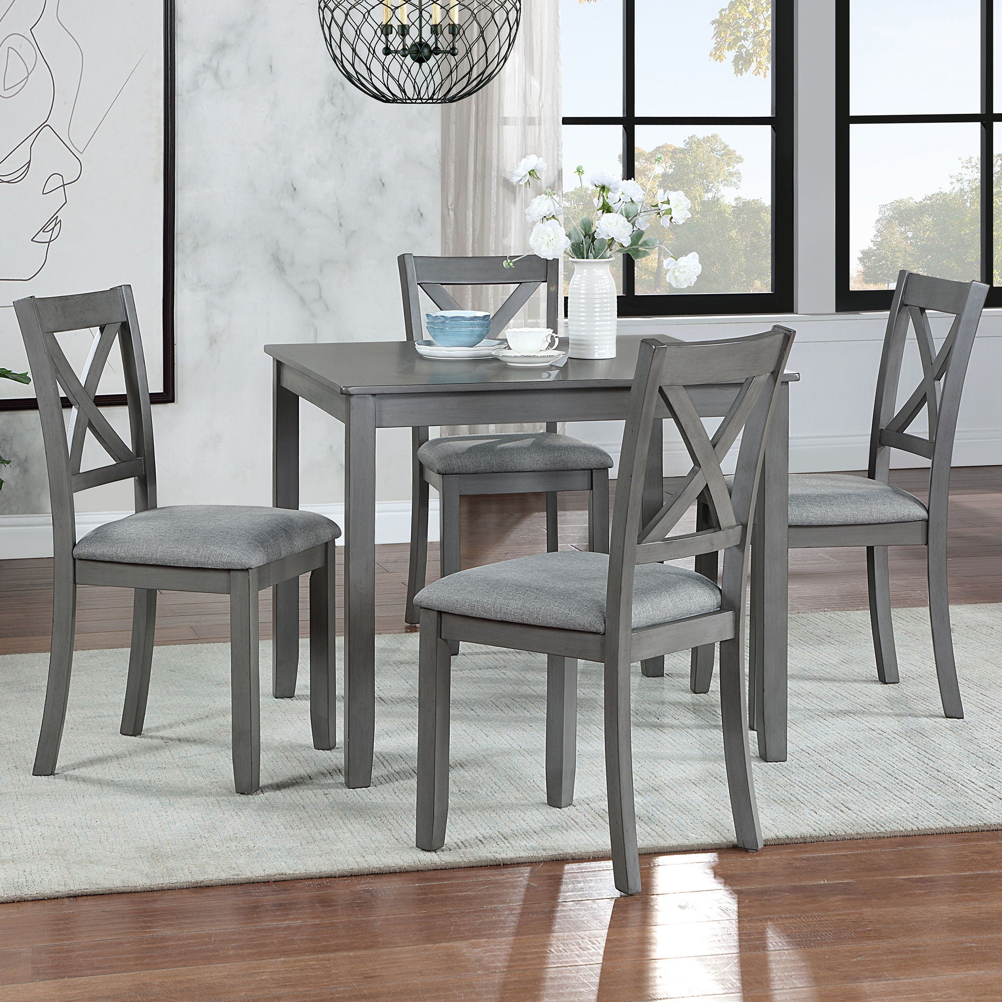 5 Piece Dining Table Set With 4 Chairs For Kitchen - Gray