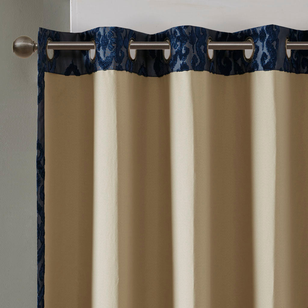 Knitted Jacquard Damask Total Blackout Grommet Top Curtain Panel