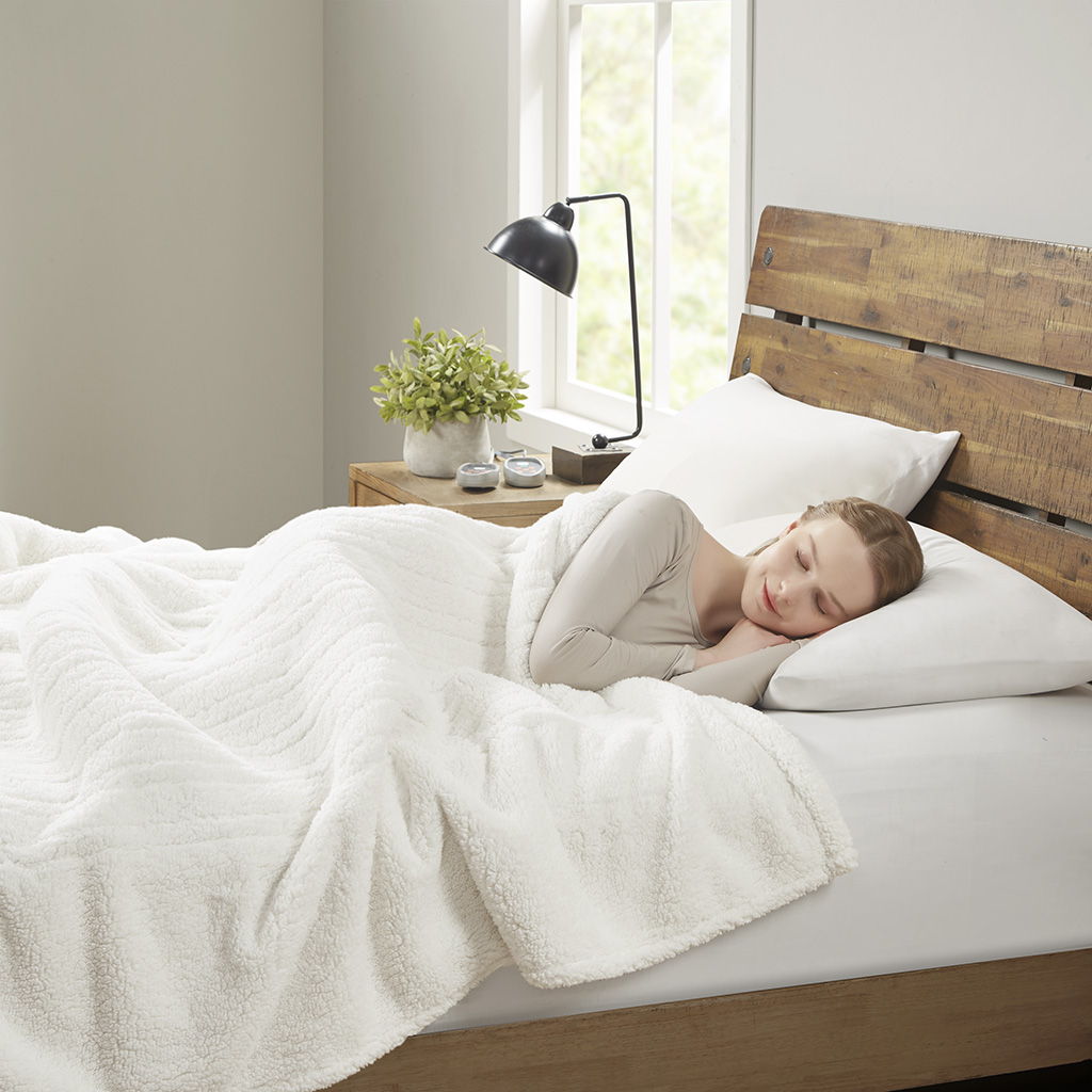 Sherpa - King Heated Blanket - Ivory