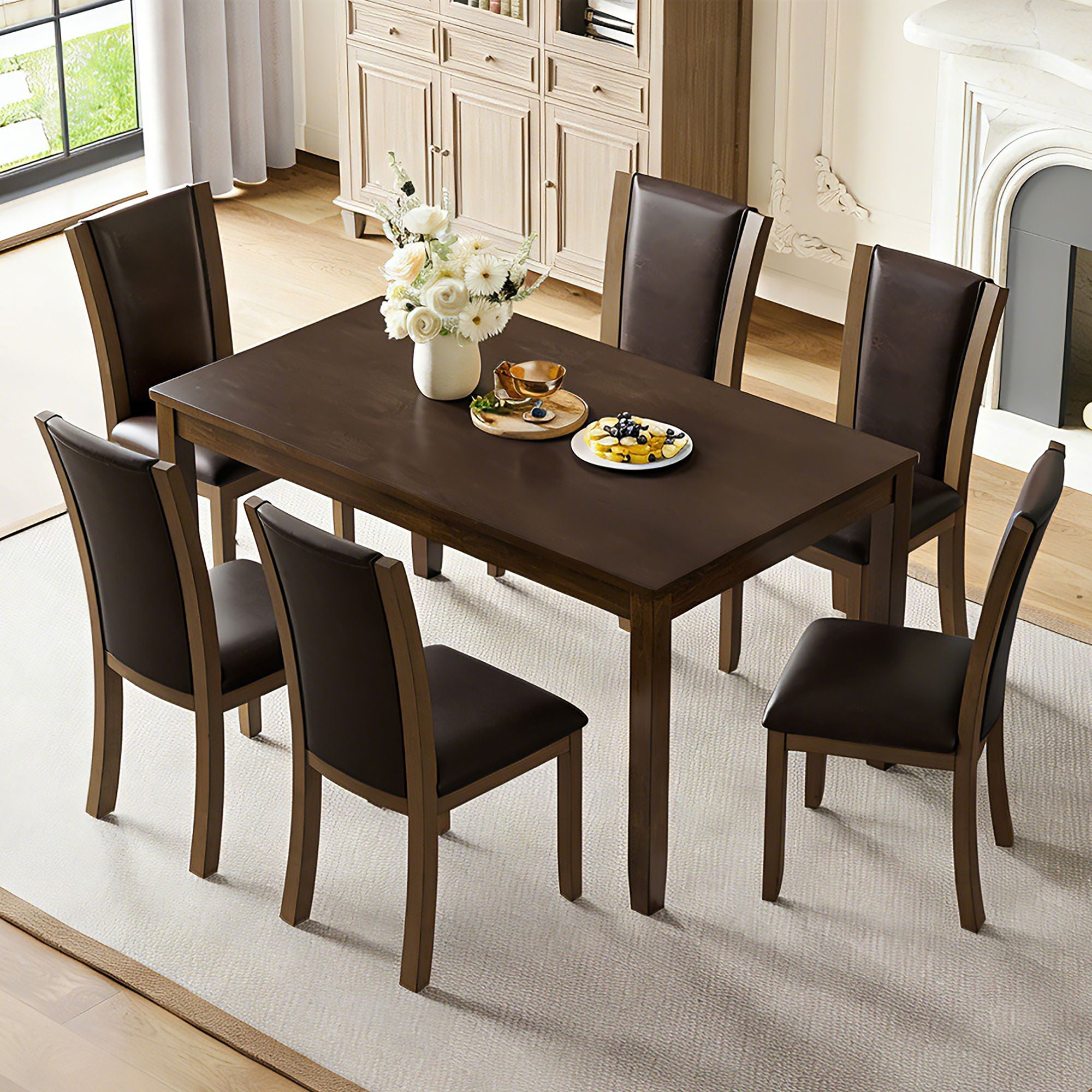 Dining Table Set With Upholstered Chairs, Rectangular Dining Table Set