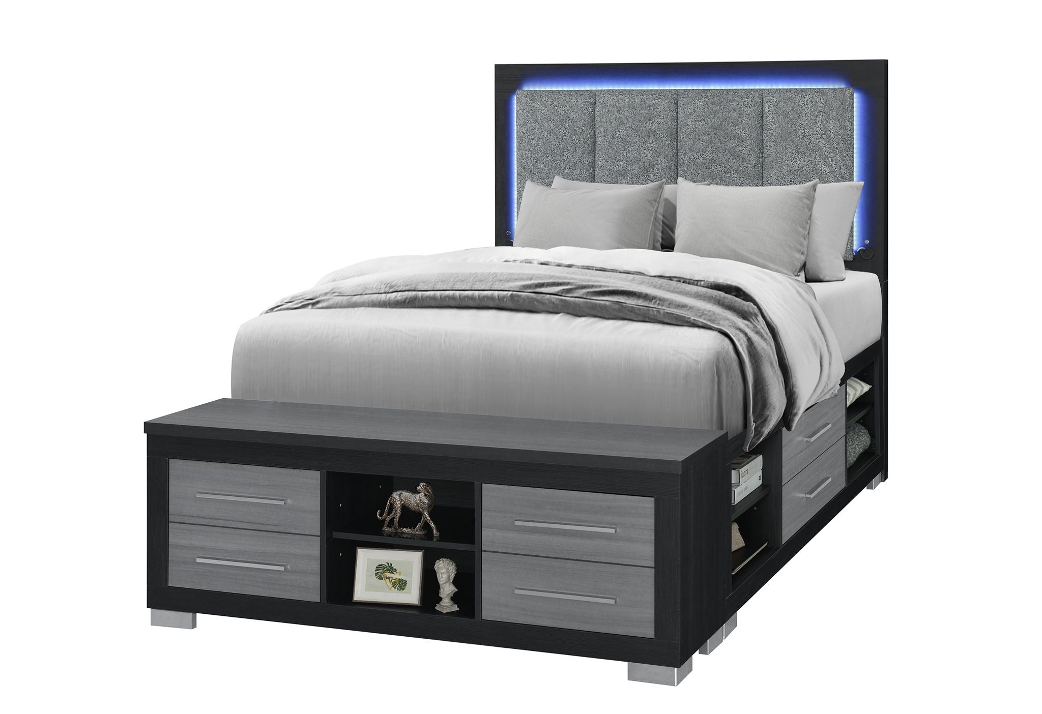 Emma - Full Bed Headboard With LED And USB - Gray / Black