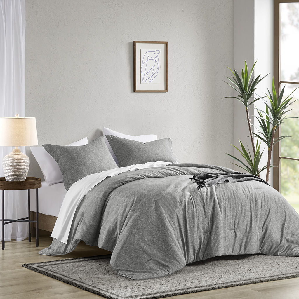 Camden - Twin/Twin Long Chambray Print Solid Comforter Set - Gray