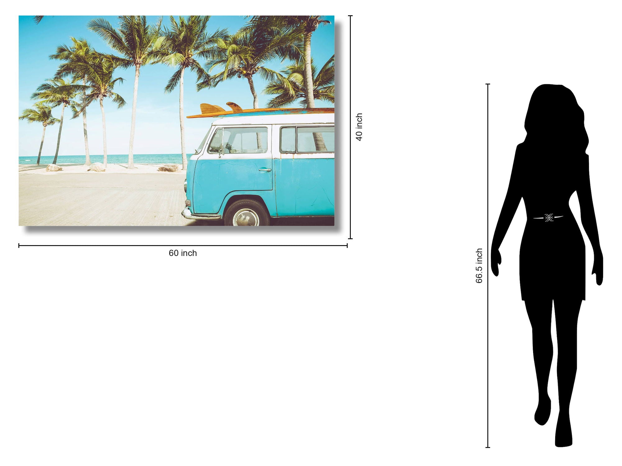 Surfside Palm Ride - 40" x 60" Framed Wall Art - Light Blue