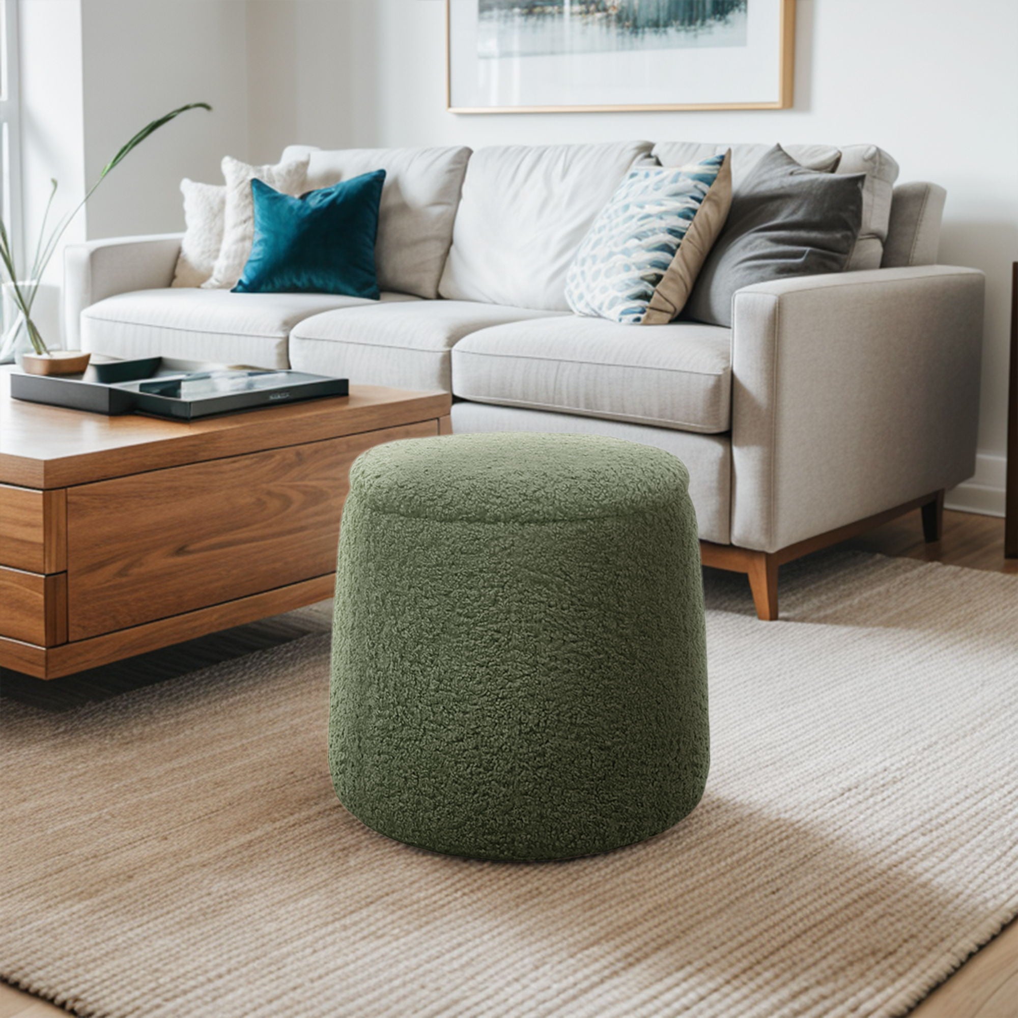 Tara - Round Storage Ottoman - Green