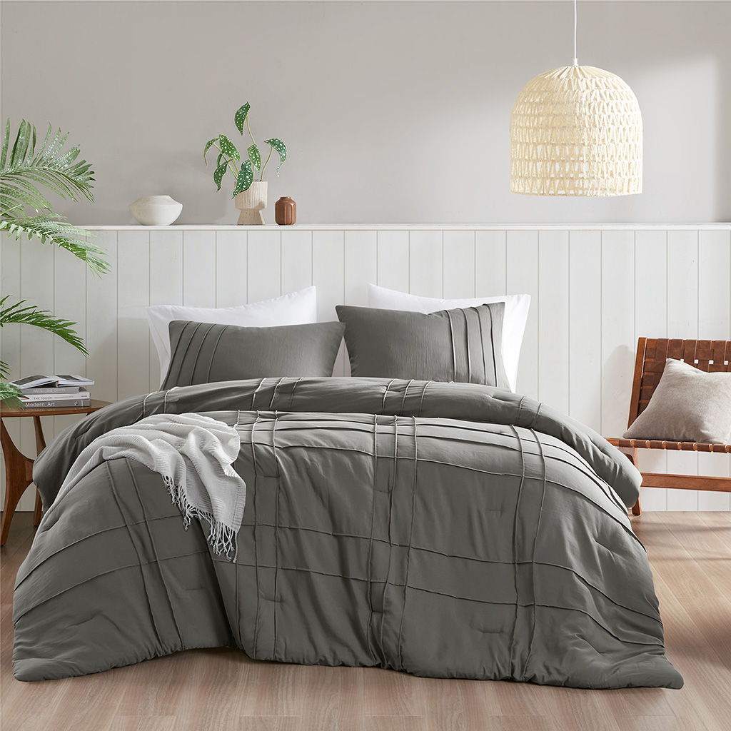Porter - Twin/Twin Long Soft Washed Pleated Comforter Set - Gray