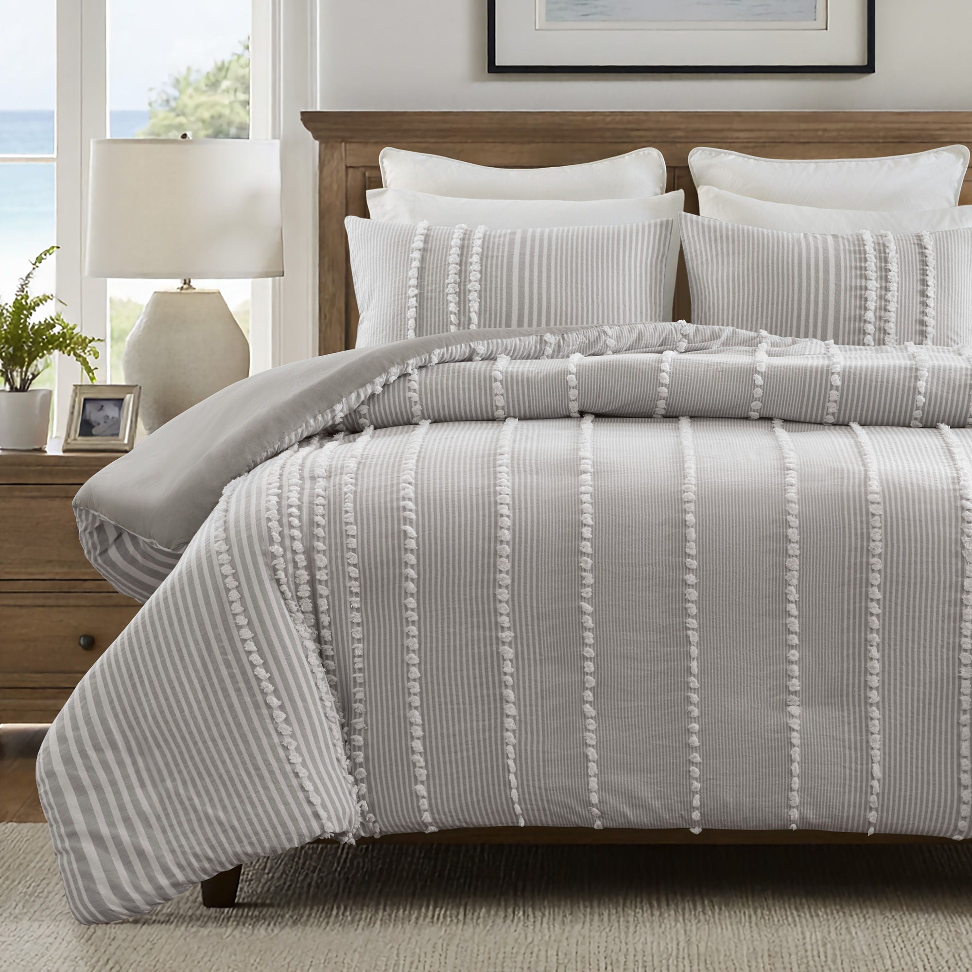 Anslee - 3 Piece King Yarn Dyed Duvet Cover Set - Gray