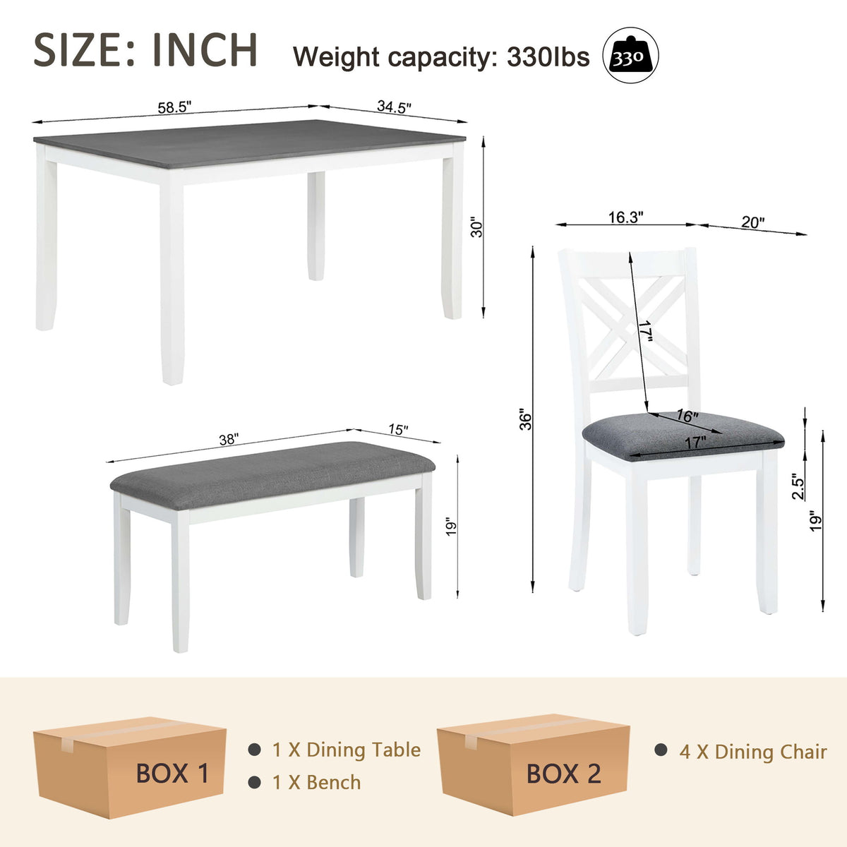 6 Piece Dining Table Set With Bench