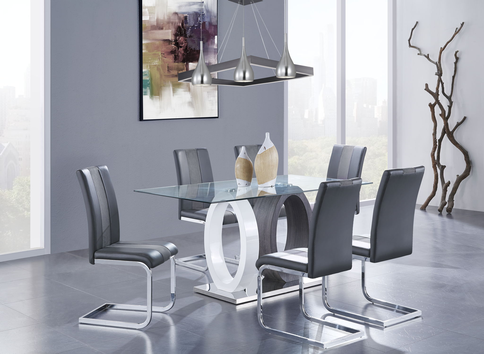 D1628 - 9 Piece Dining Room Set (Dining Table And 8 Dinning Chairs) - Gray