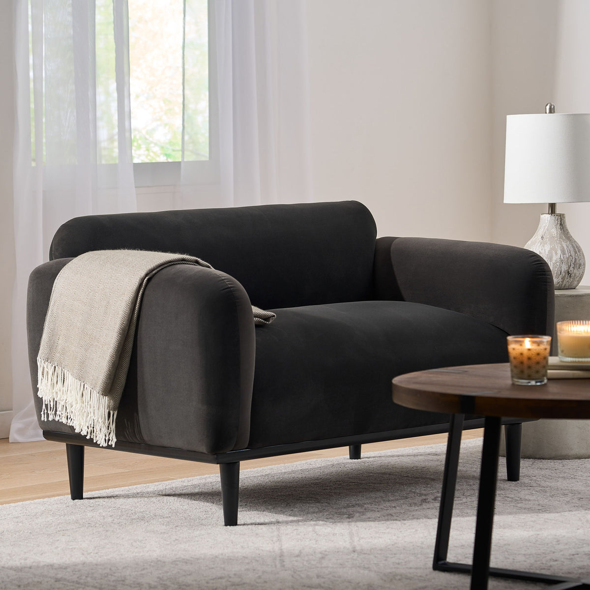 Sway - Upholstered Loveseat With Wood Legs And Round Arms
