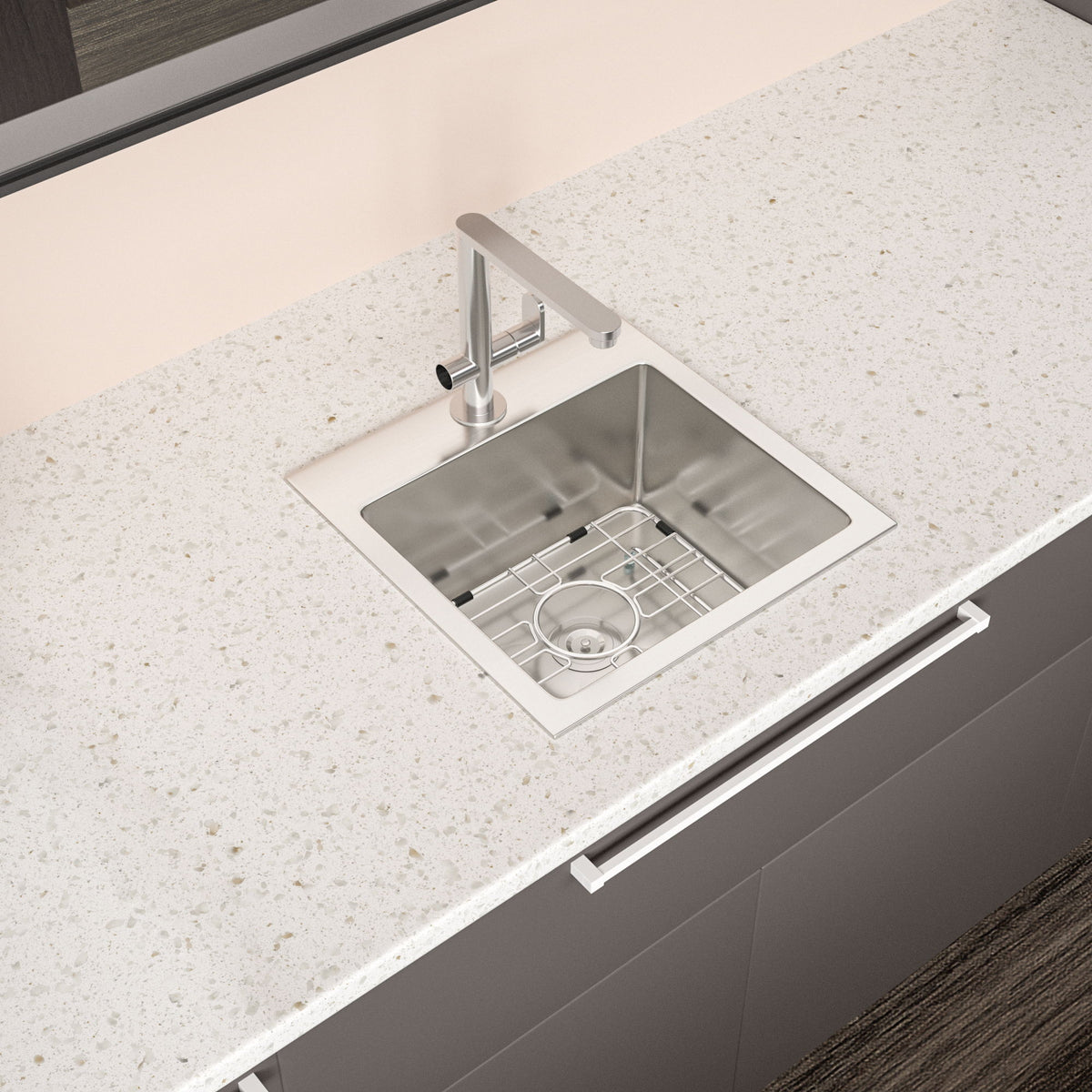 Stainless Steel Drop In Kitchen Sink 15" Topmount 16 Gauge - Brushed Nickel