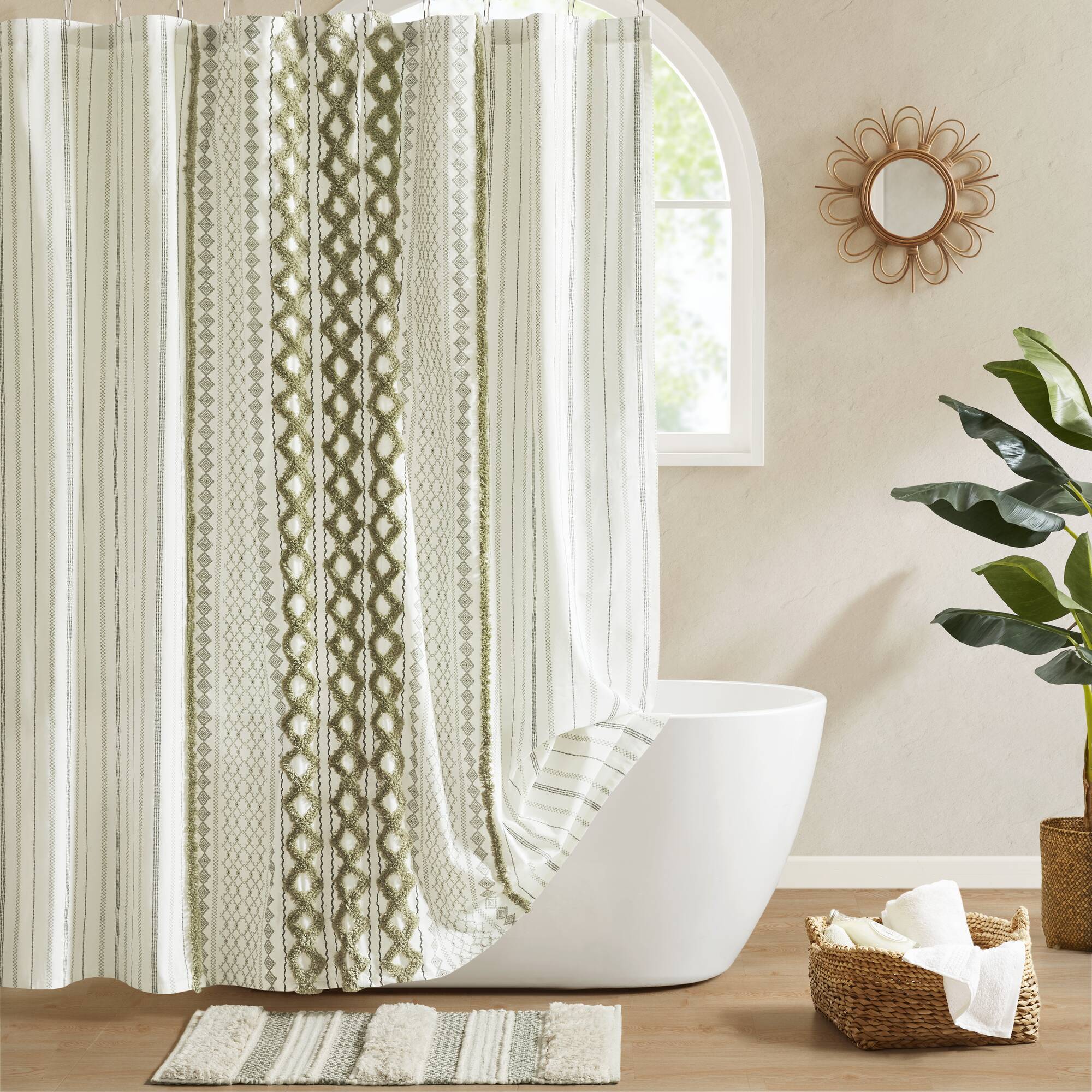 Imani - 72''x72" Printed Shower Curtain With Chenille - Sage