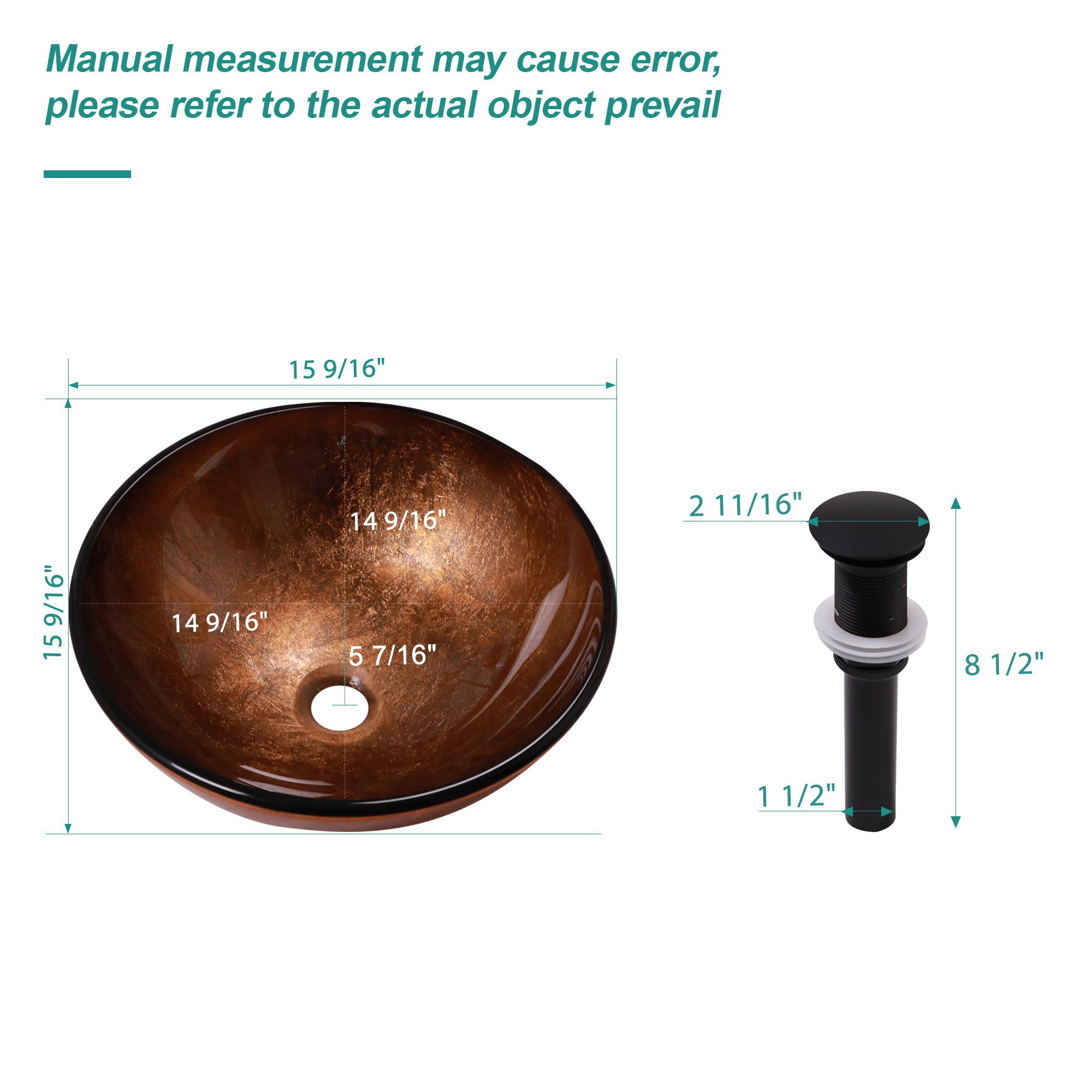 Artistic Tempered Glass Vessel Sink With Pop Up Drain