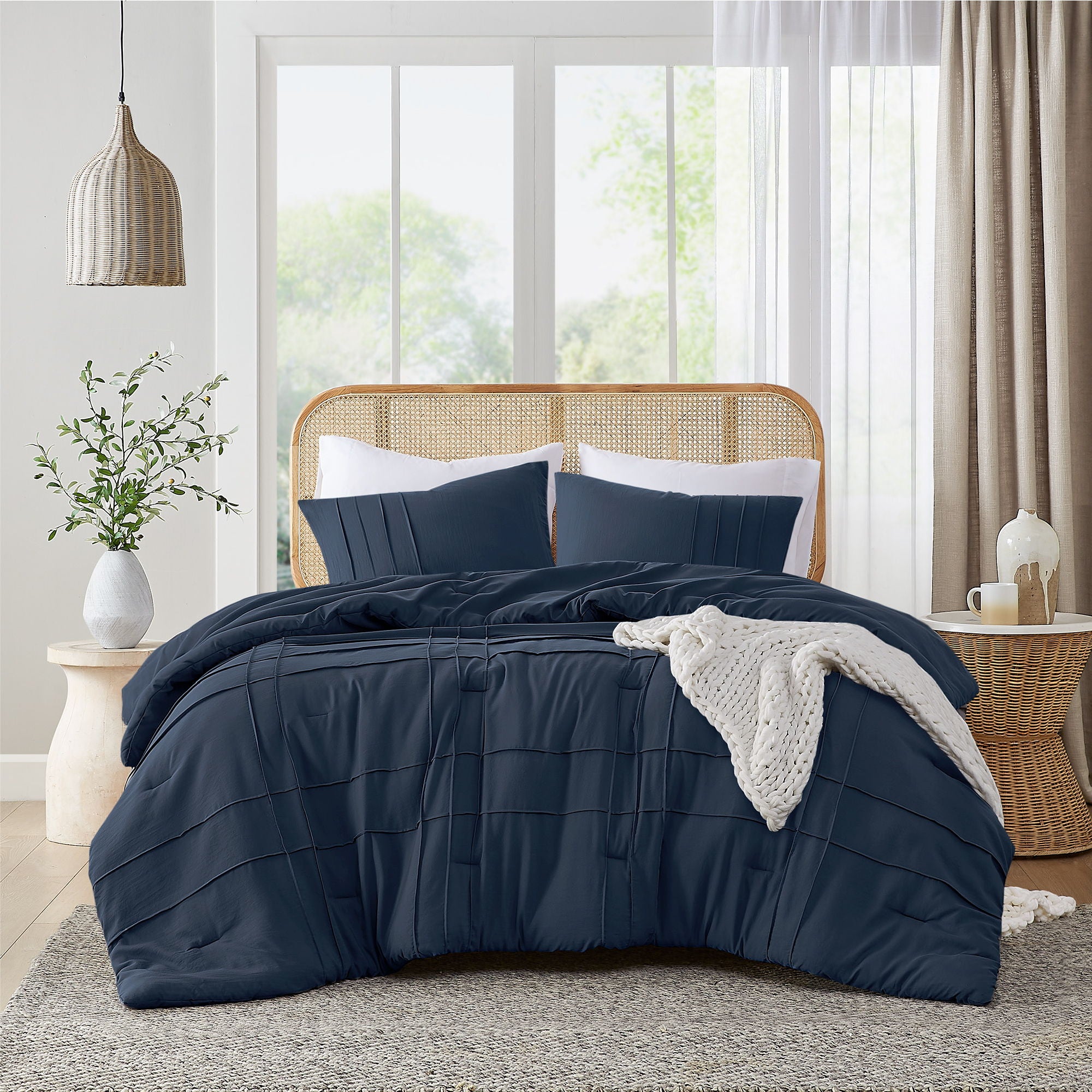 Porter - Twin/Twin Long Soft Washed Pleated Comforter Set - Navy