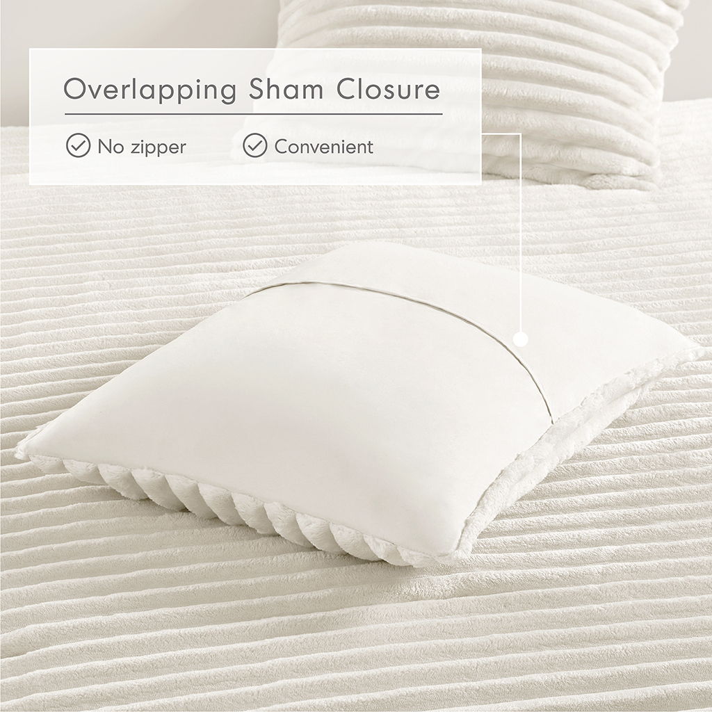 Avril - Full/Queen Fluffy Ribbed Plush Comforter Set - Ivory