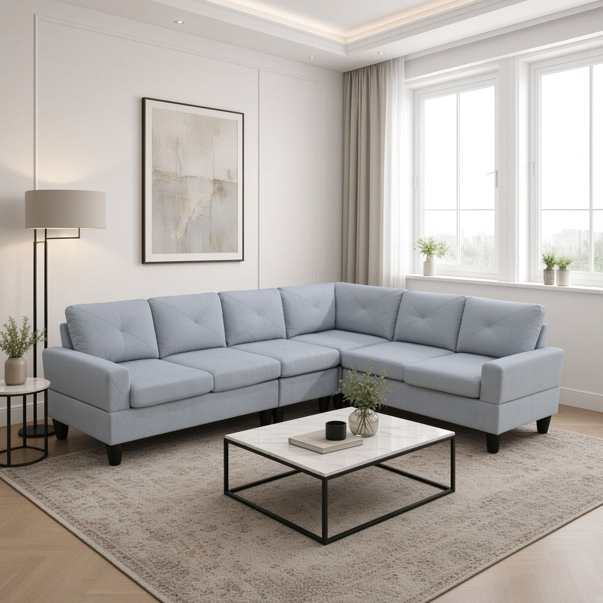 Modular L - Shaped Sectional Sofa 6 Seater 4 Piece Couch With Chaise