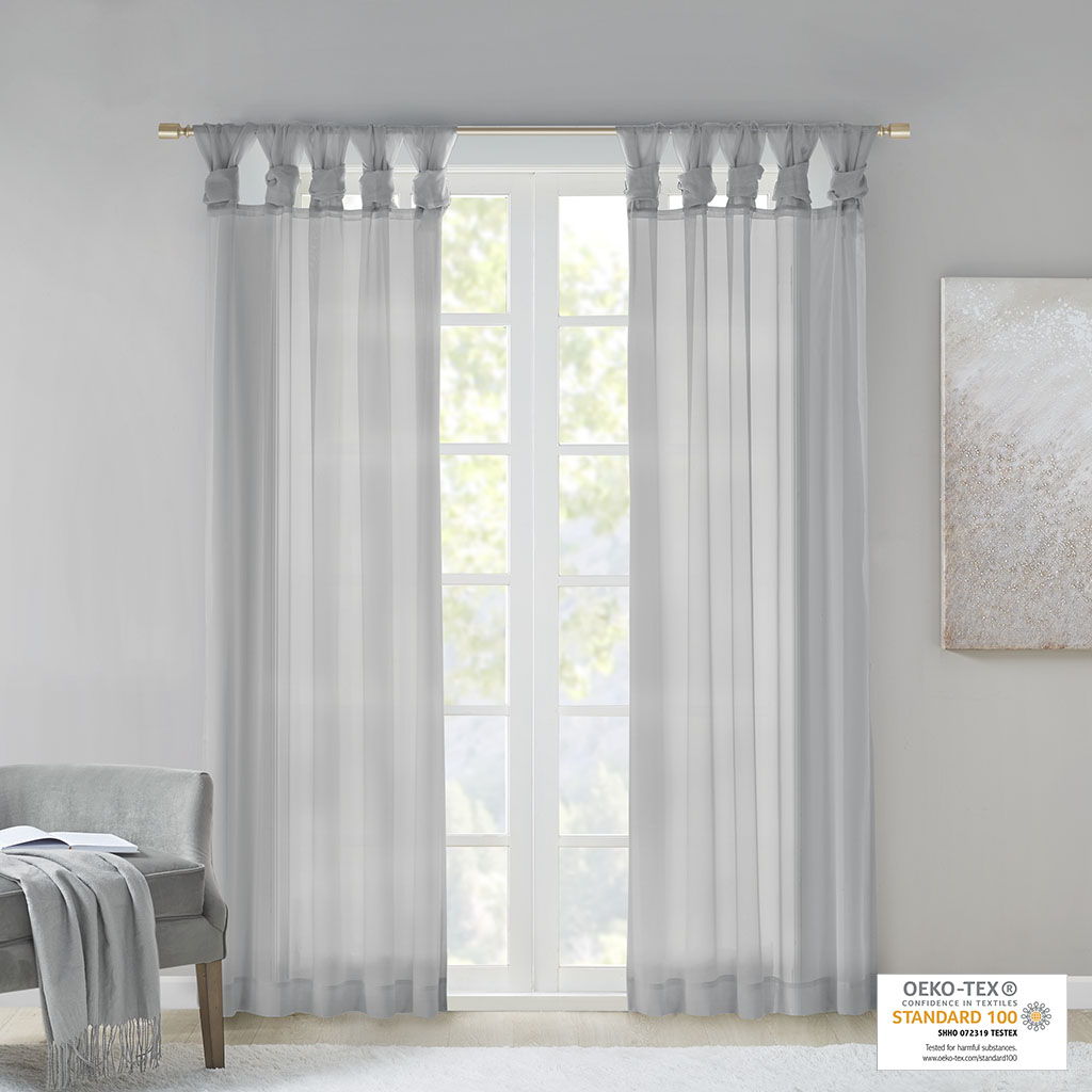 Ceres - 84" Twist Tab Voile Sheer Window Pair - Light Gray