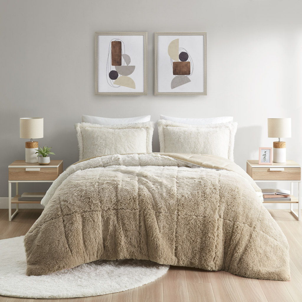 Brielle - Ombre Shaggy Long Fur King Comforter Mini Set - Natural