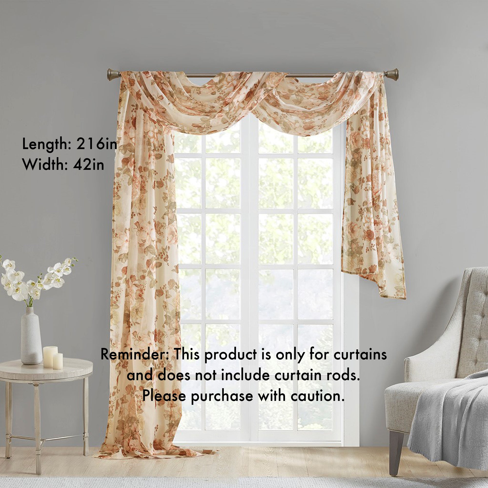 Printed Floral Voile Sheer Scarf