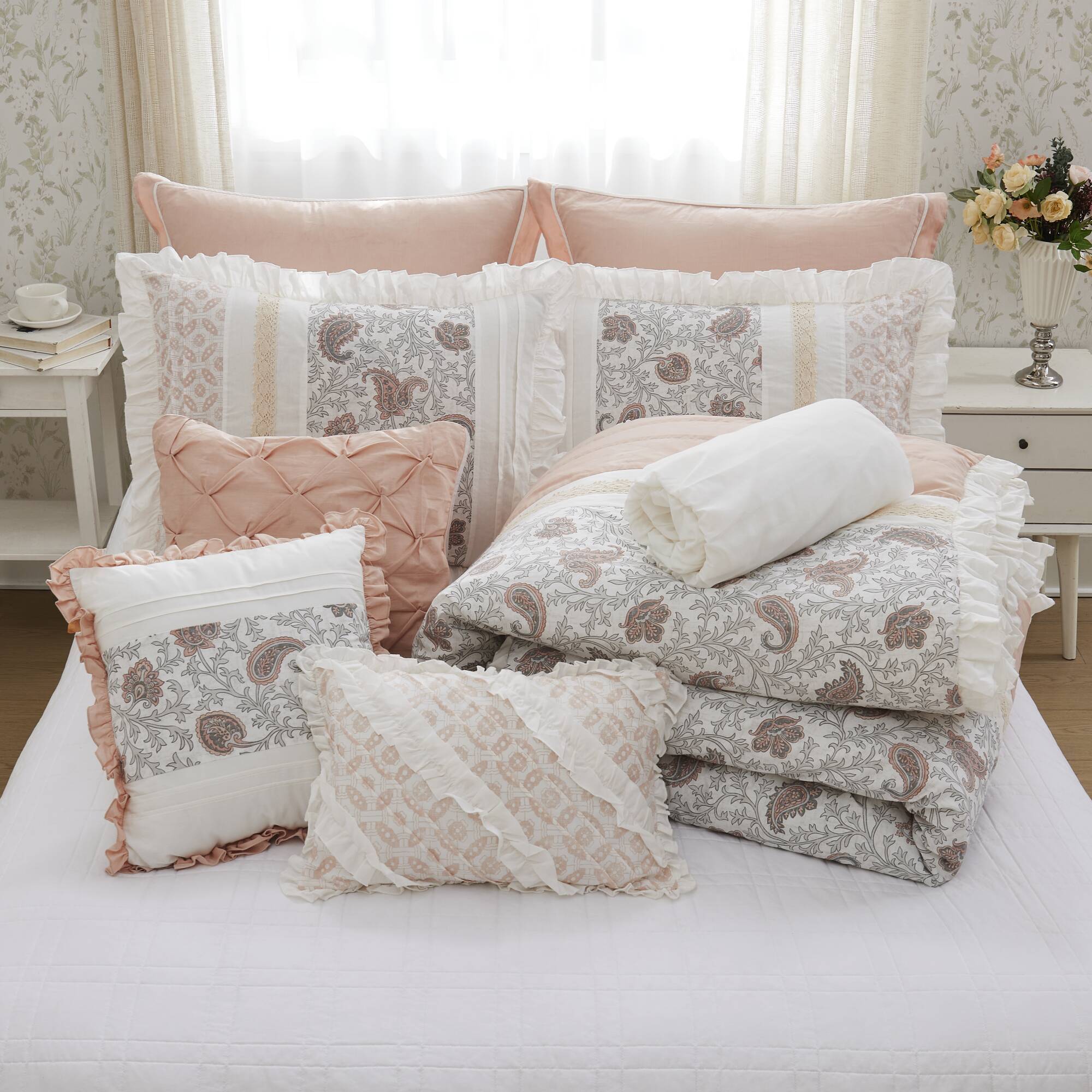 Dawn - California King 9 Piece Comforter Set - Blush