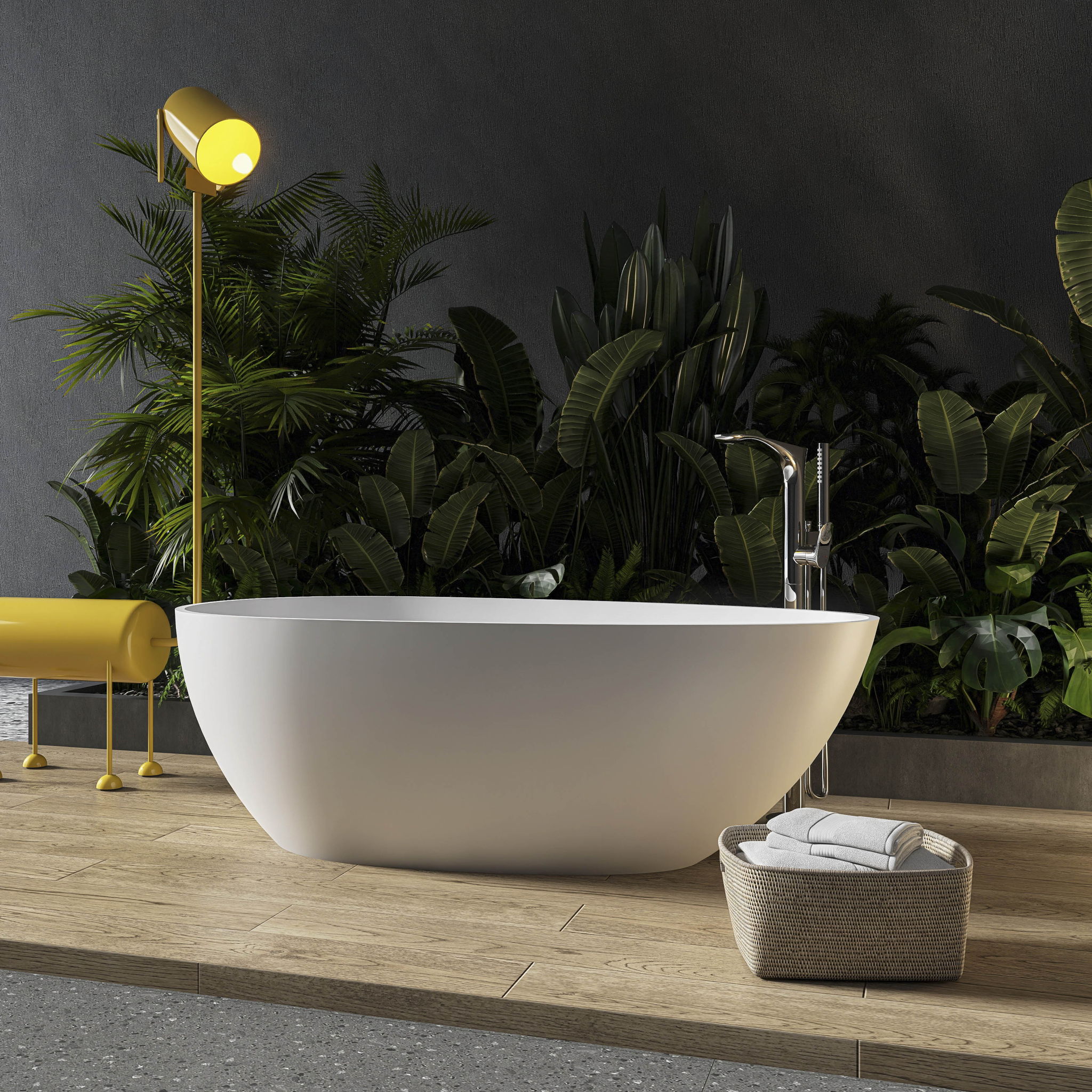 Solid Surface Stone Resin Freestanding Egg Shape Bathtub For The Bathroom - Matte White