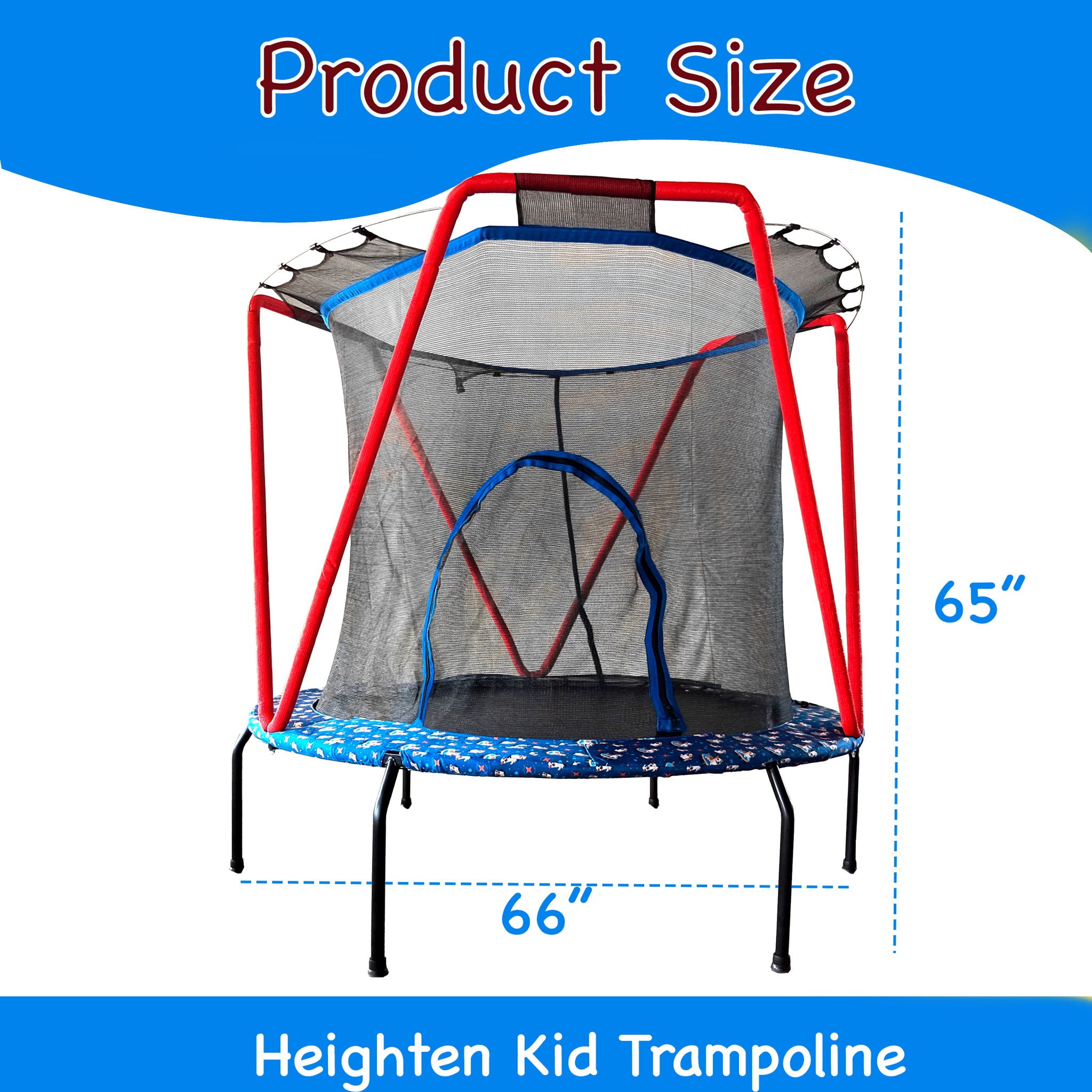 Trampoline, Toddler Indoor / Outdoor With Heighten Net, No Gap Design For Kids - Baby Blue