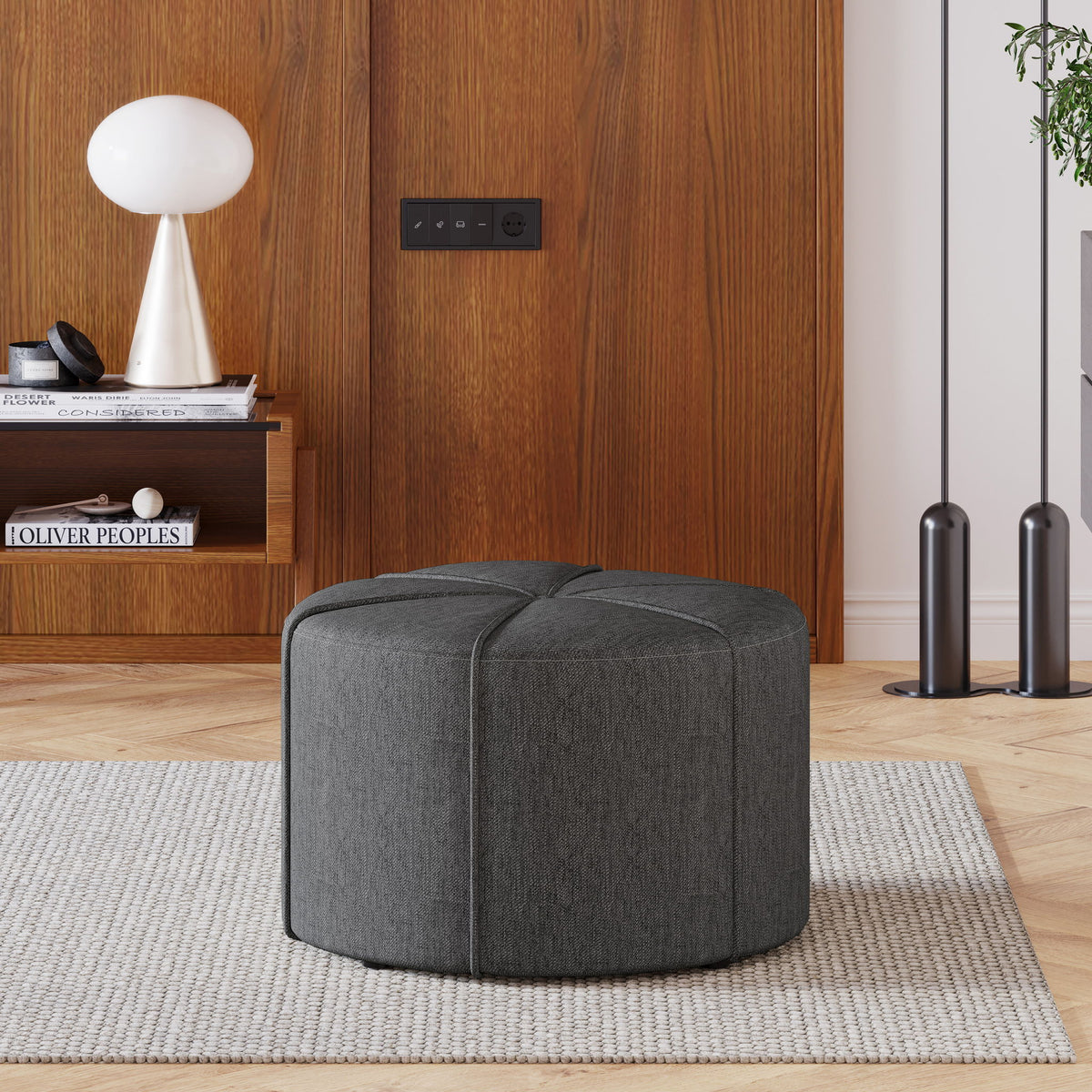 Contemporary Ottoman With Tonal Piping And Button Tuft Design