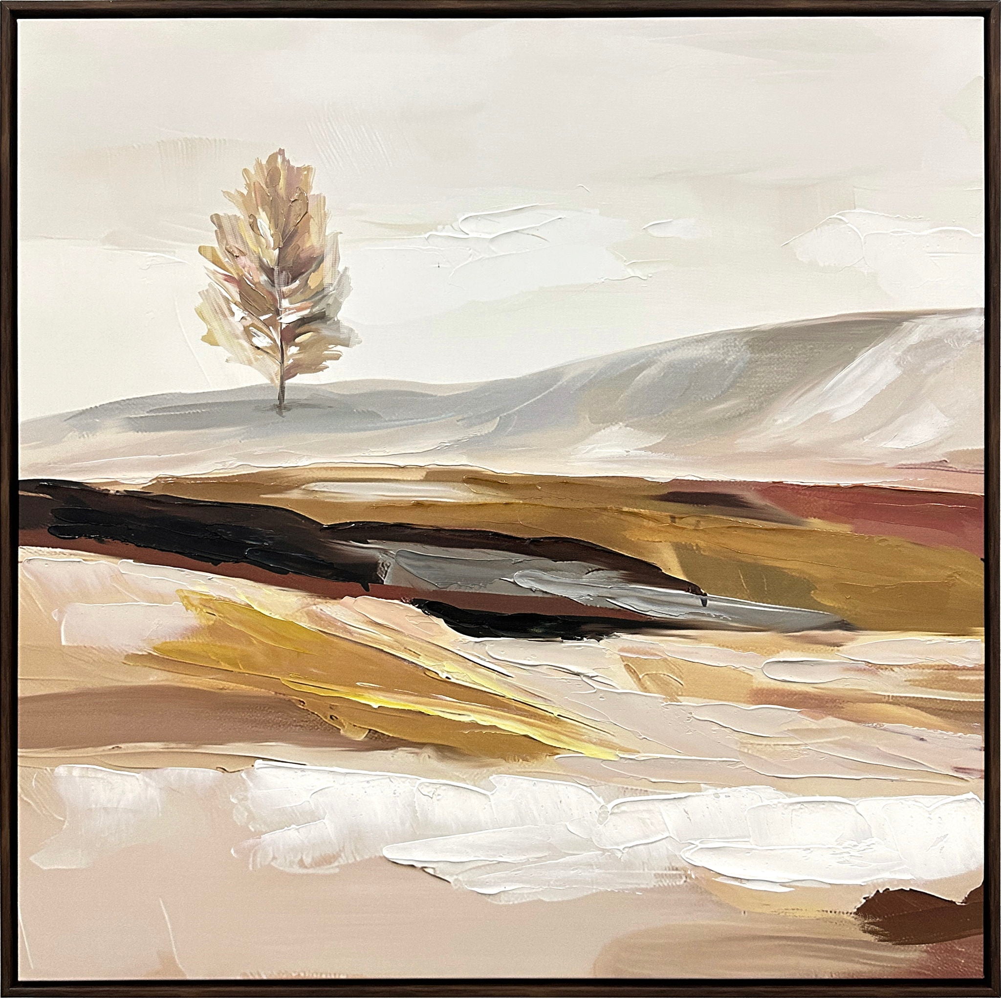 "Solitary Serenity I" Hand-Embellished Canvas In Frame - Neutral / Brown