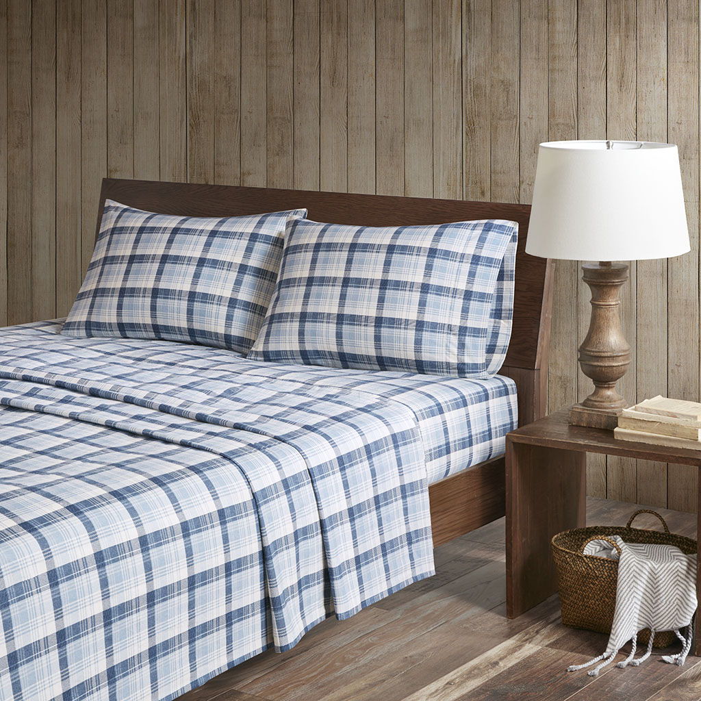 Flannel - California King Sheet Set - Blue Plaid