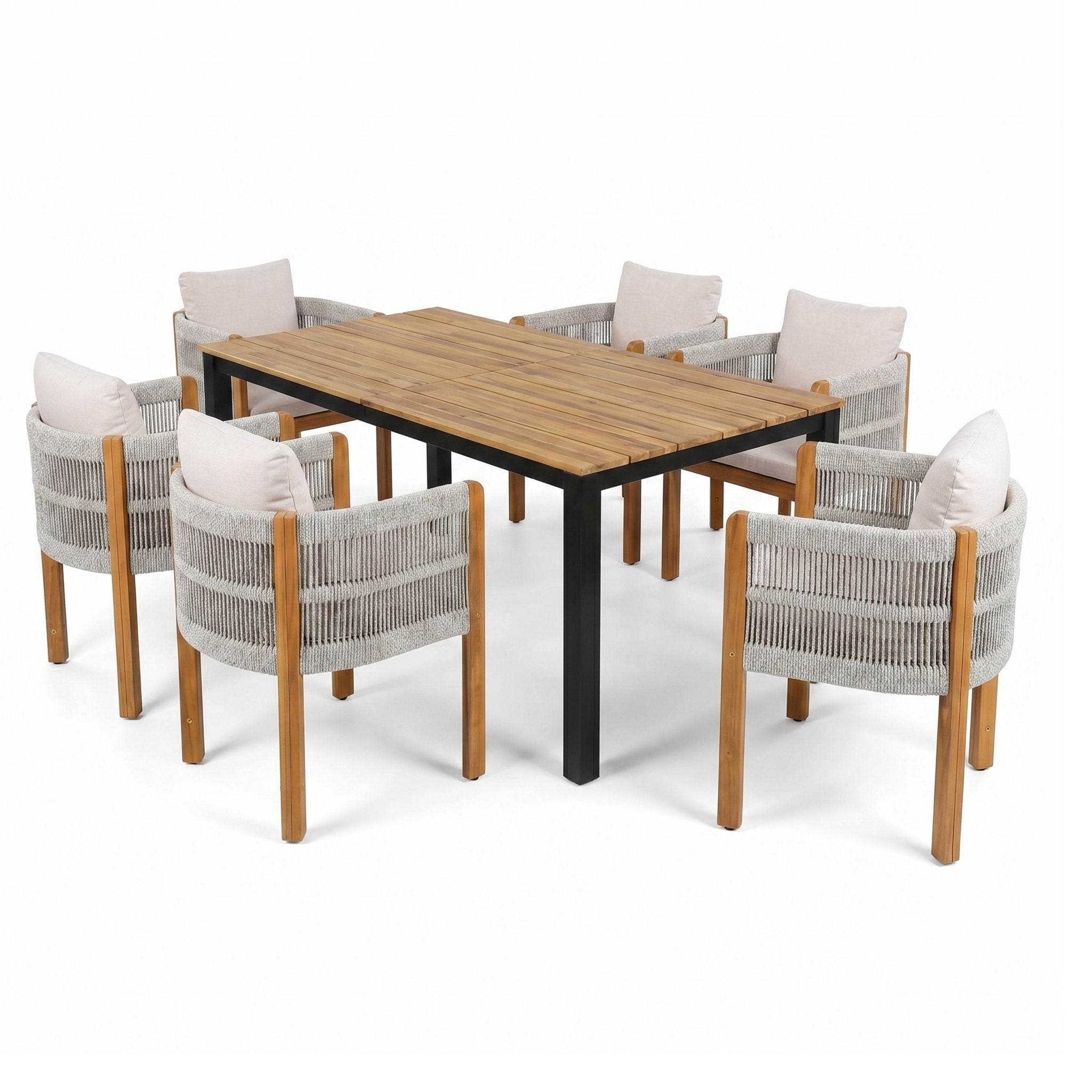 Outdoor Dining Set & Table And Rope Chairs