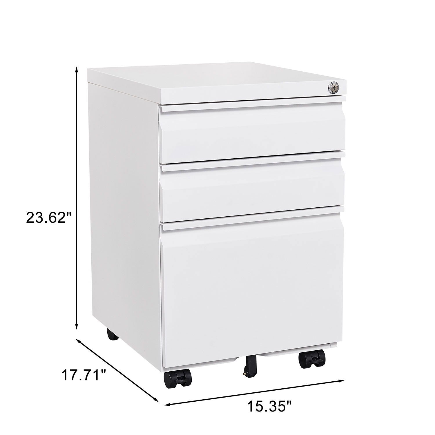 3-Drawer Mobile Filing Cabinet With Lock, Legal/Letter Storage