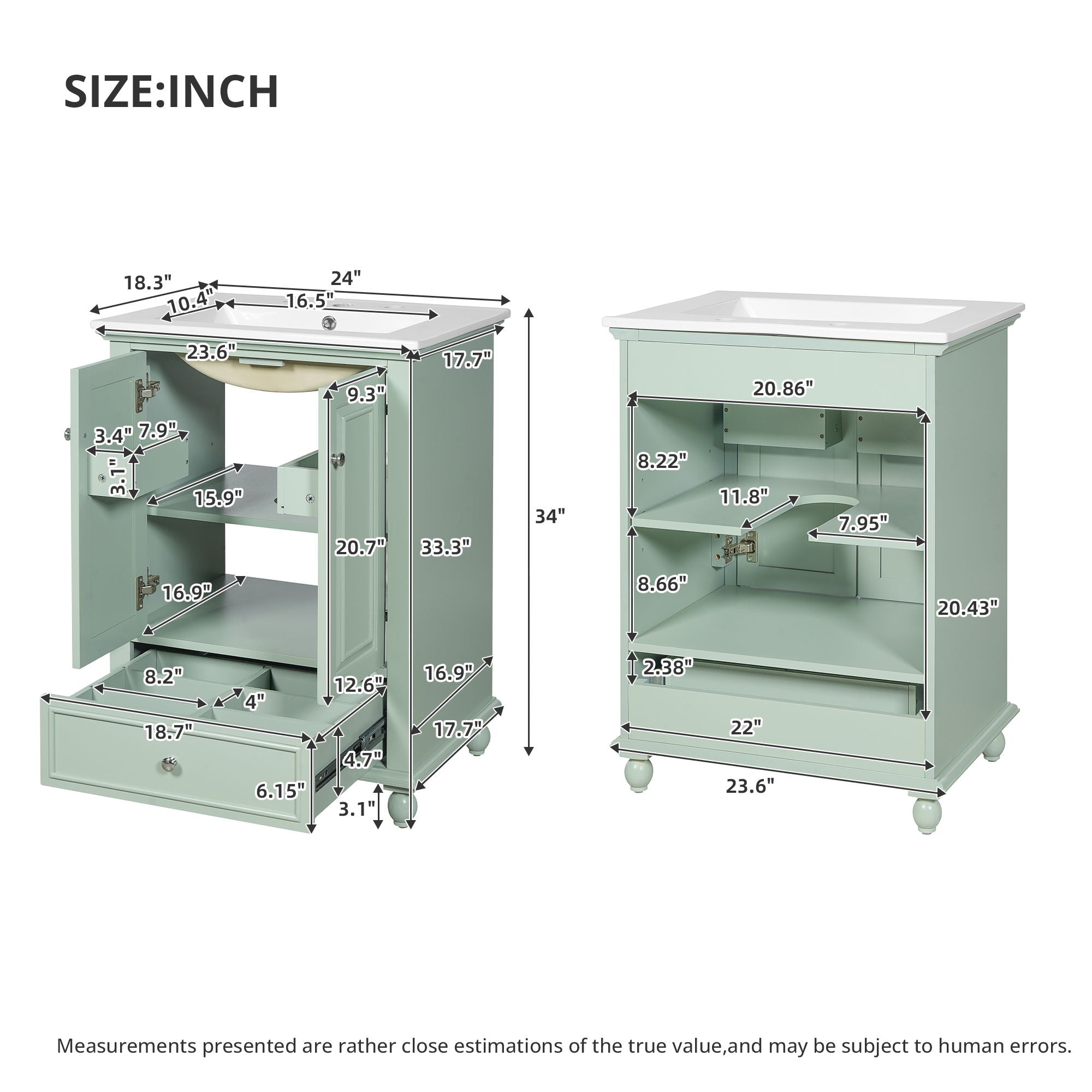 Modern Bathroom Vanity With Sink, Cabinet With Drawer And Dividers, Rectangular Storage Unit