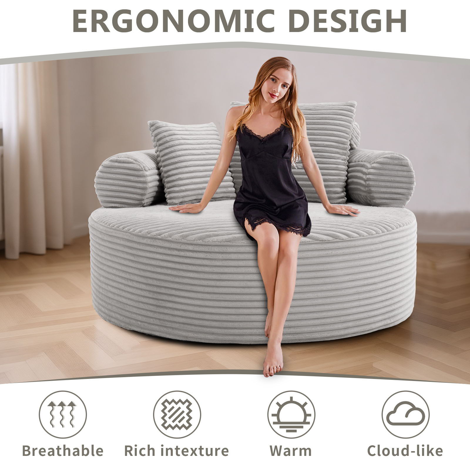 Round Sofa Bed With 3 Pillows For Living Room