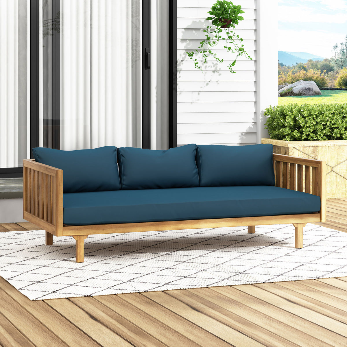 Claremont - 3 Seater Daybed Teak Acacia Wood Water Resistant Cushions