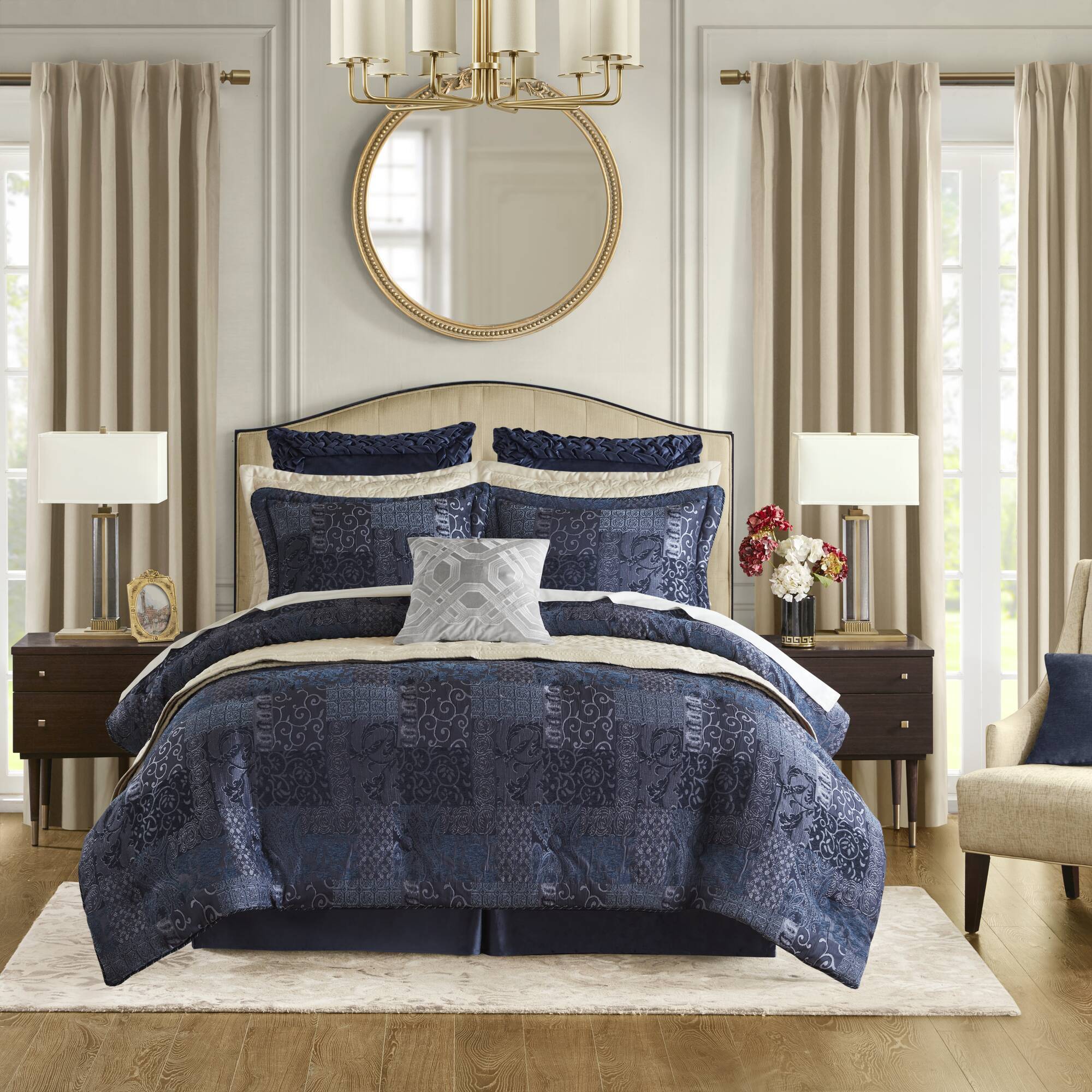 Gabrielle - Queen Comforter Set - Navy