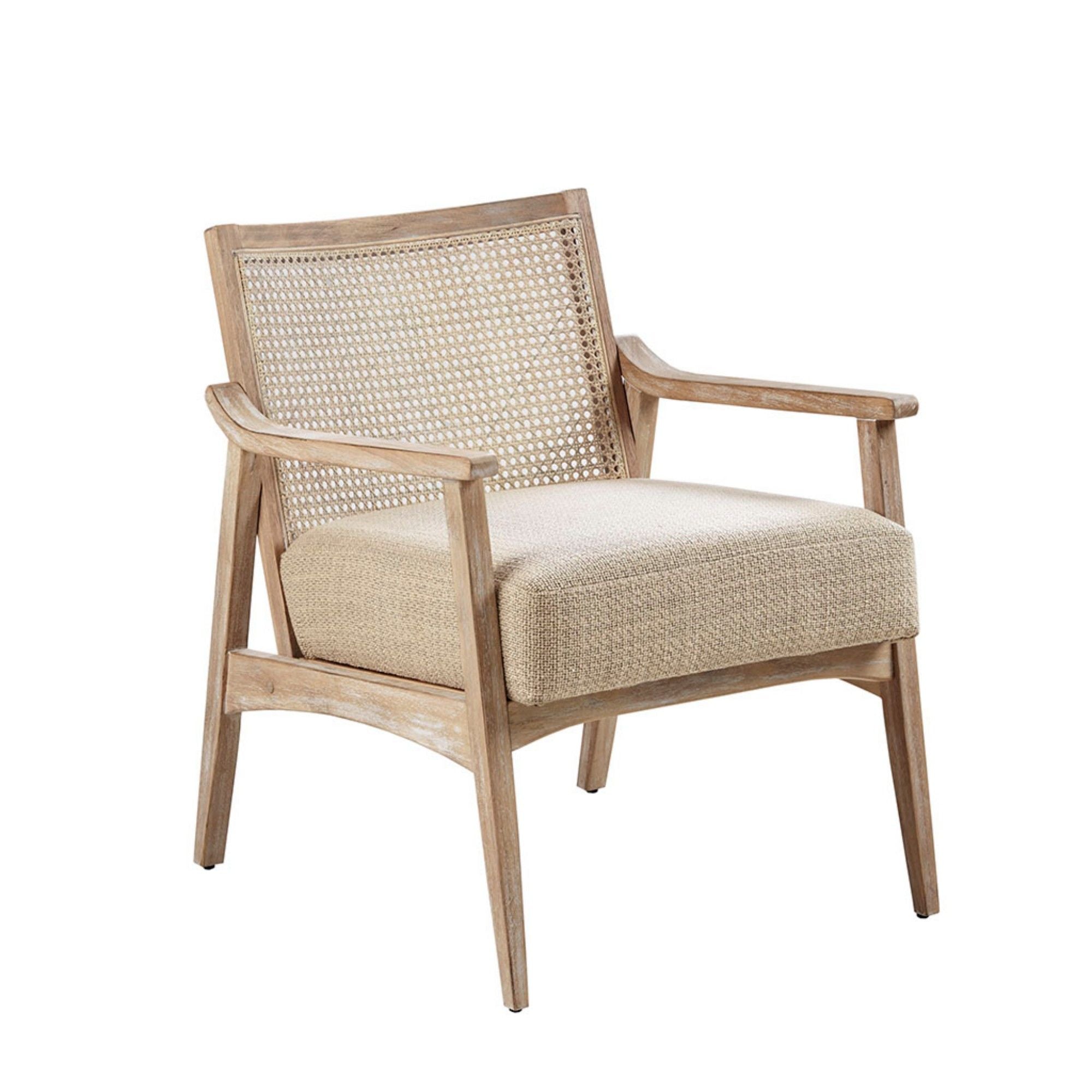 Chair With Cane Inset Back And Upholstered Seat - Light Brown