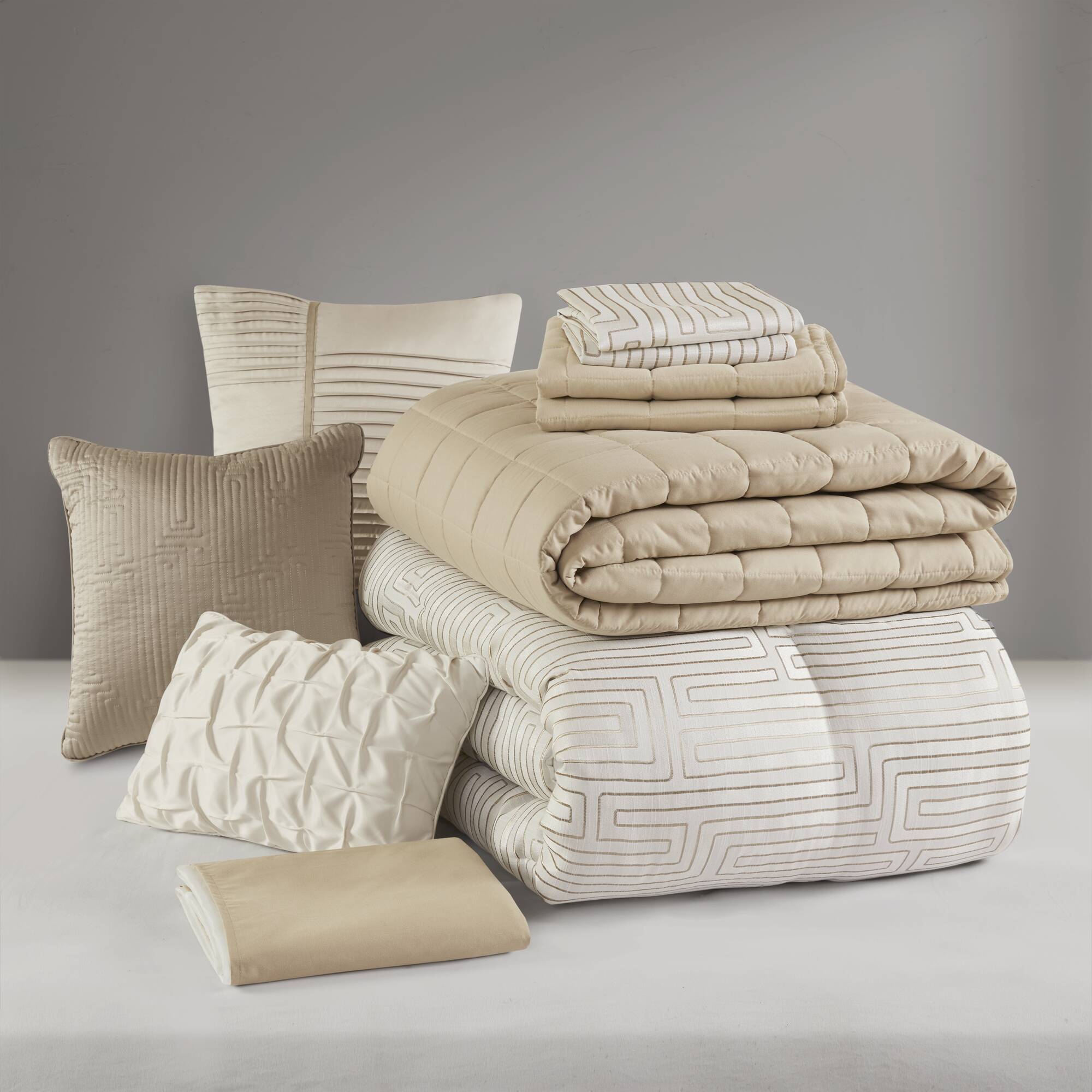 Royce - 10 Piece California King Luxury Comforter Set - Ivory