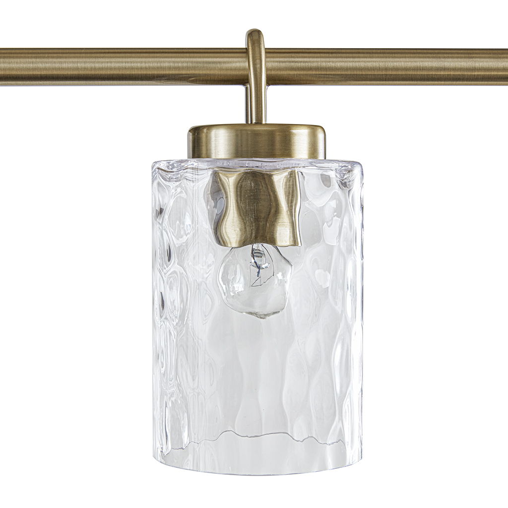 Curiana - 5-Light Linear Chandelier With Textured Glass Shades - Antique Brass