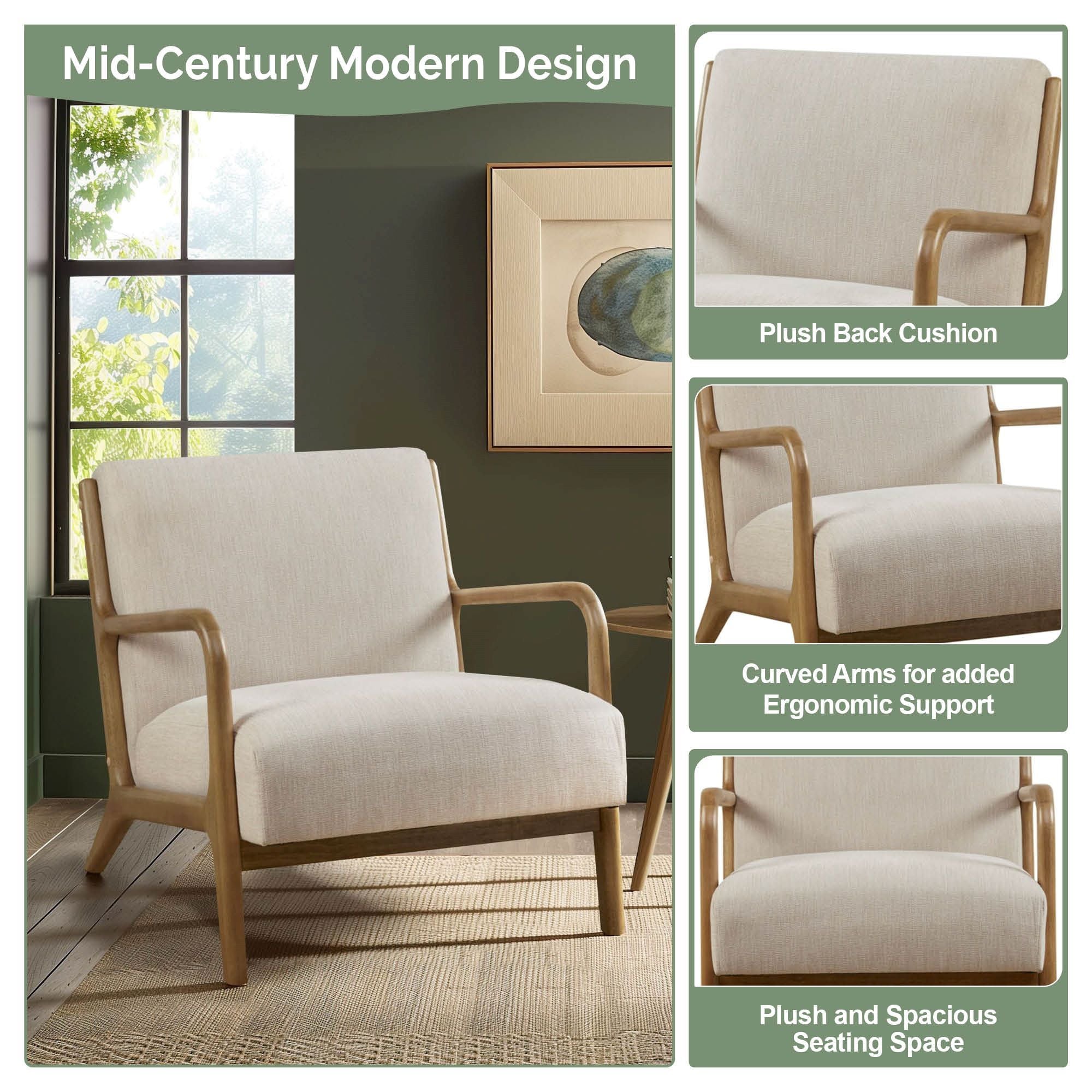 Novak - Mid-Century Modern Accent Armchair (Set of 2) - Cream