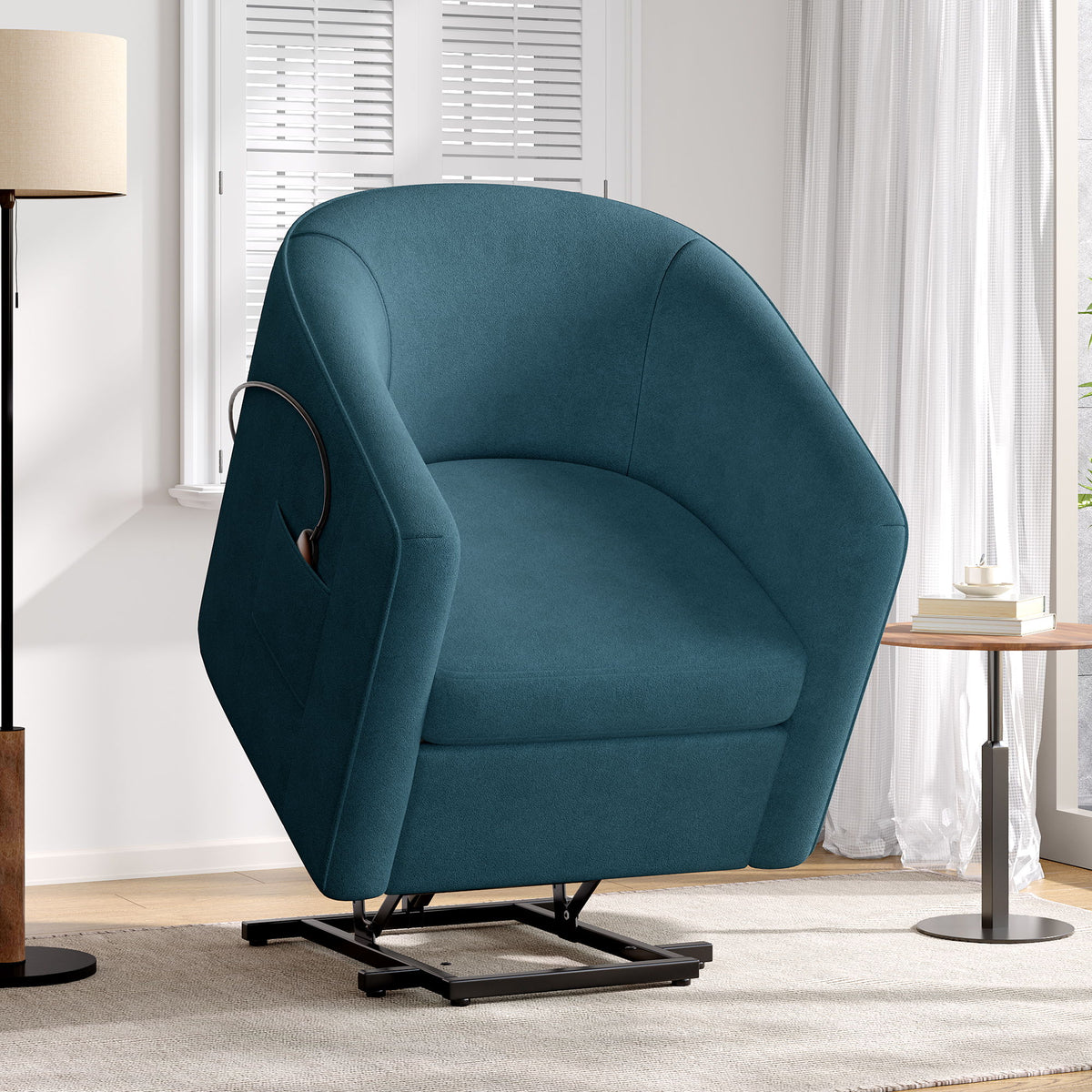 Power Lift Recliner Barrel Shape Reclining Chair With Footrest And Side Pocket