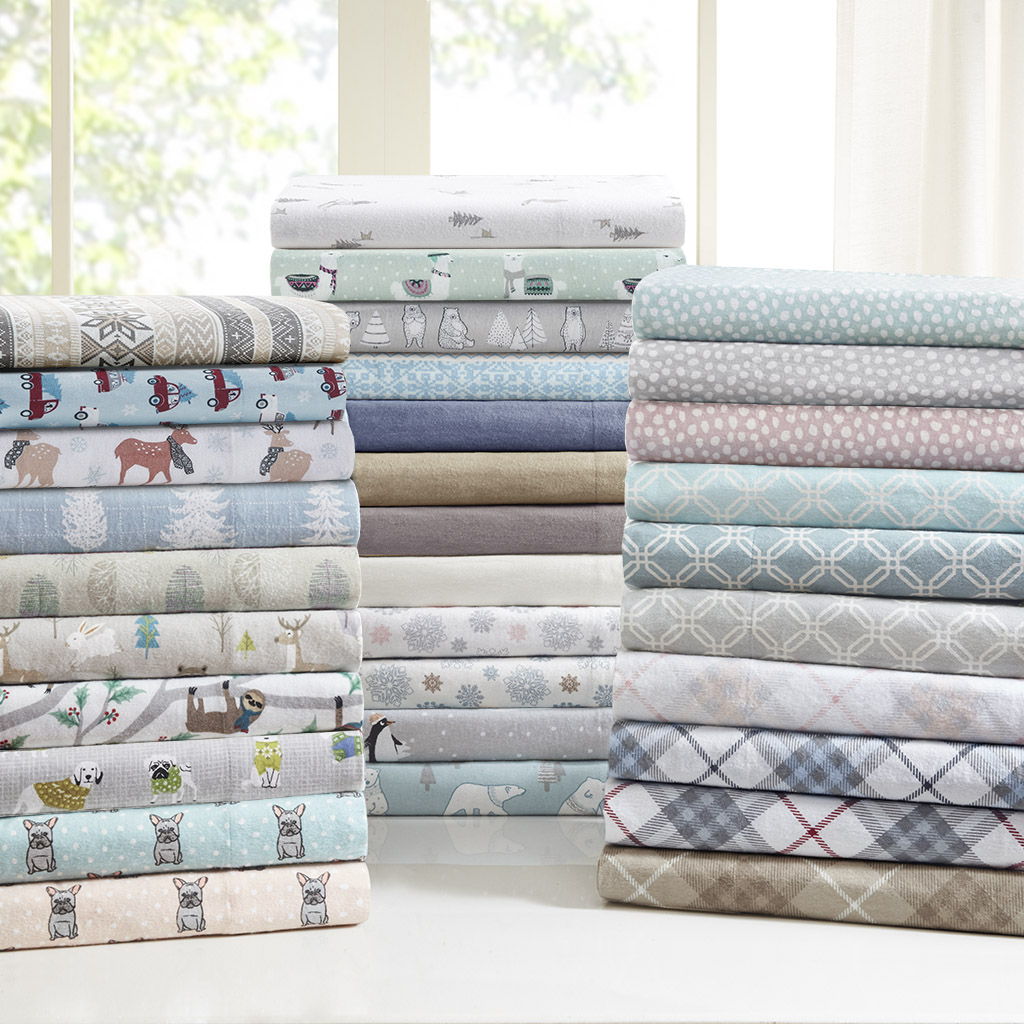Cozy Flannel - Sheet Set - Tan / Blue Snowflakes