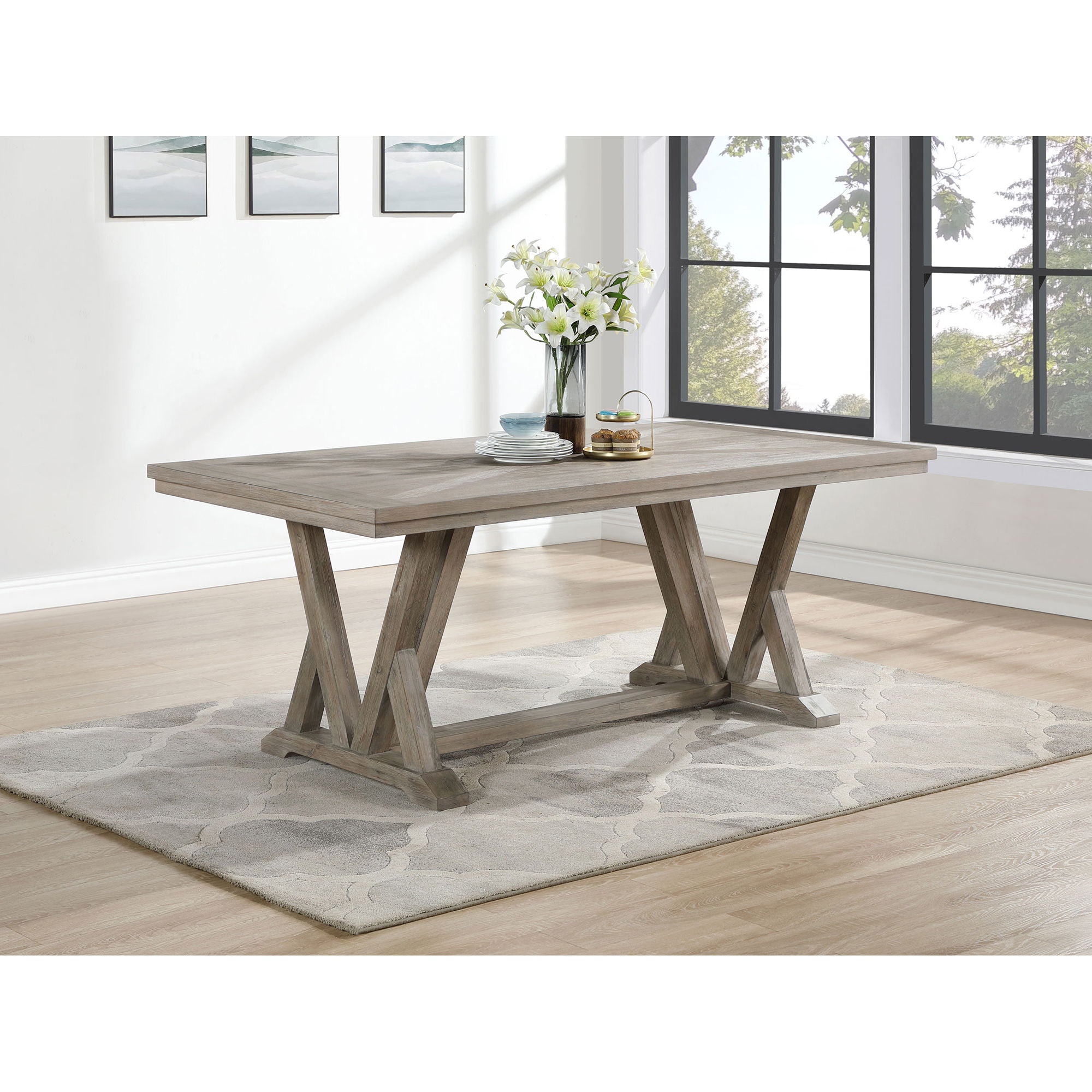 Ruston - Rectangular Dining Table With Trestle Design - Gray