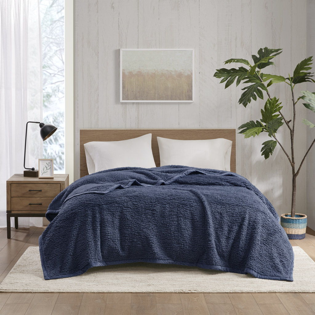 Burlington - King Berber Blanket - Navy