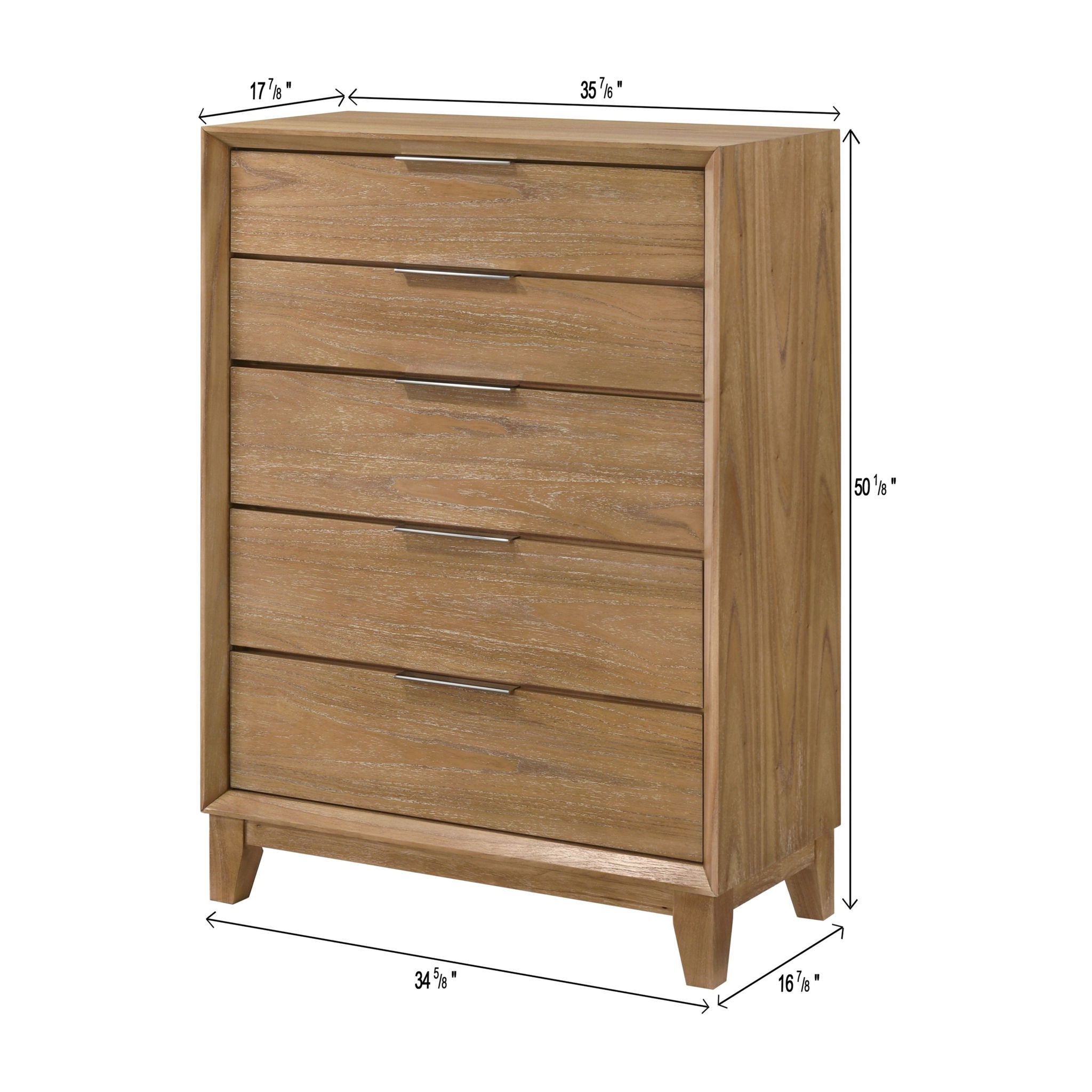 1 Piece 5 Drawer Tall Chest Bedroom Furniture - Natural Wood