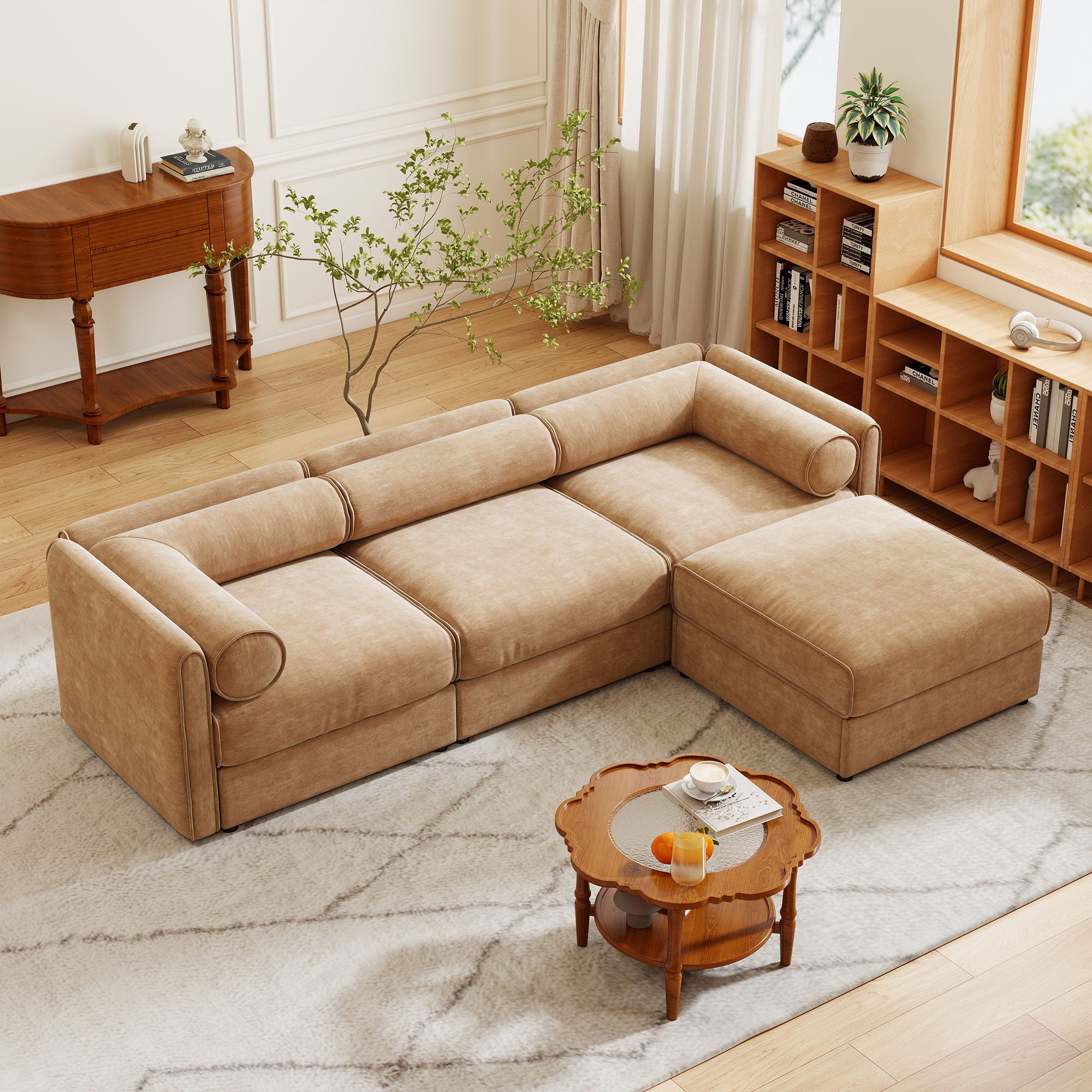 Contemporary Elegant Sofa With Storage And Ottoman