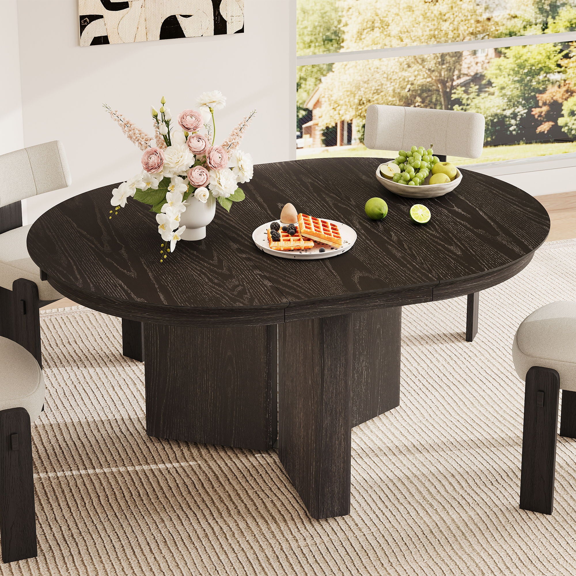 Oval Extendable Dining Table With Pedestal Base - Espresso