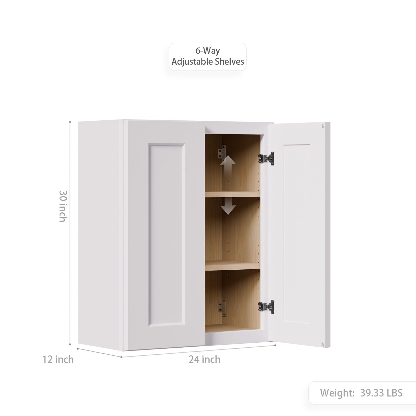 Shaker Wall Cabinet With Soft-Close Doors, Adjustable Shelves