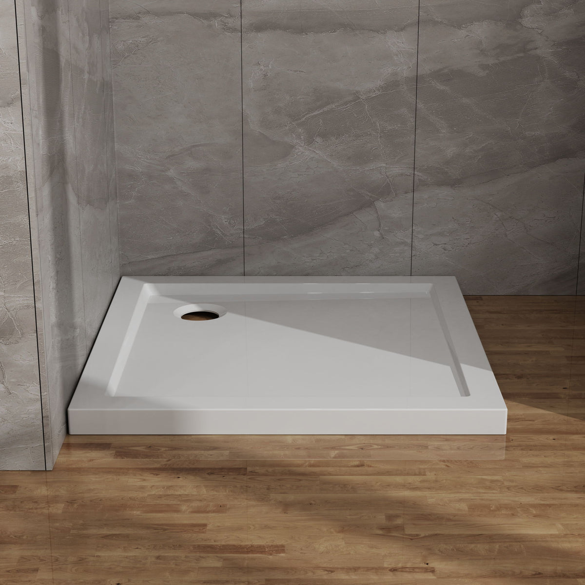 Shower Base, Centered Drain, No Threshold, 5 Layer - White