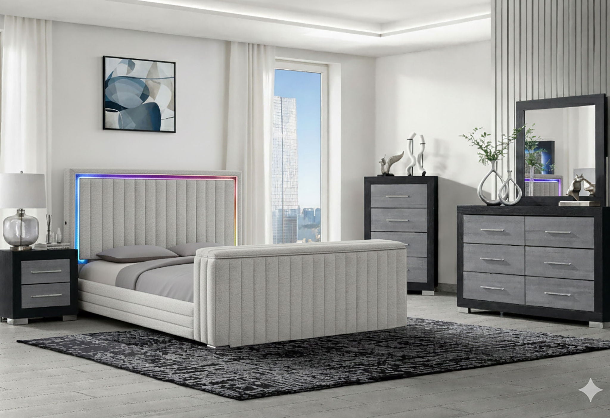 Elias - 5 Piece Queen Bedroom Set TV Footboard - Black / Dark Gray